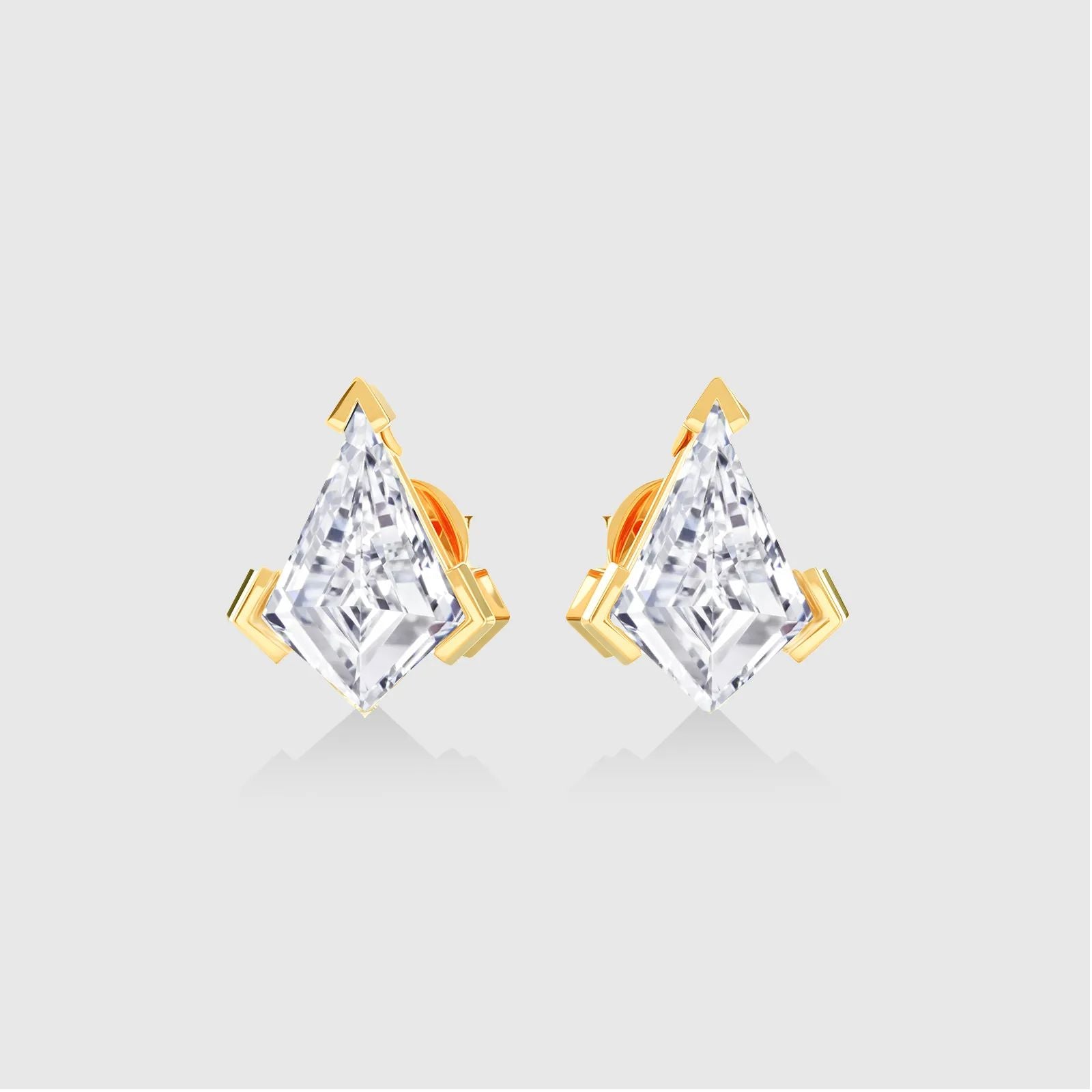 Kite-cut diamond stud earrings in gold, sustainable fine jewelry