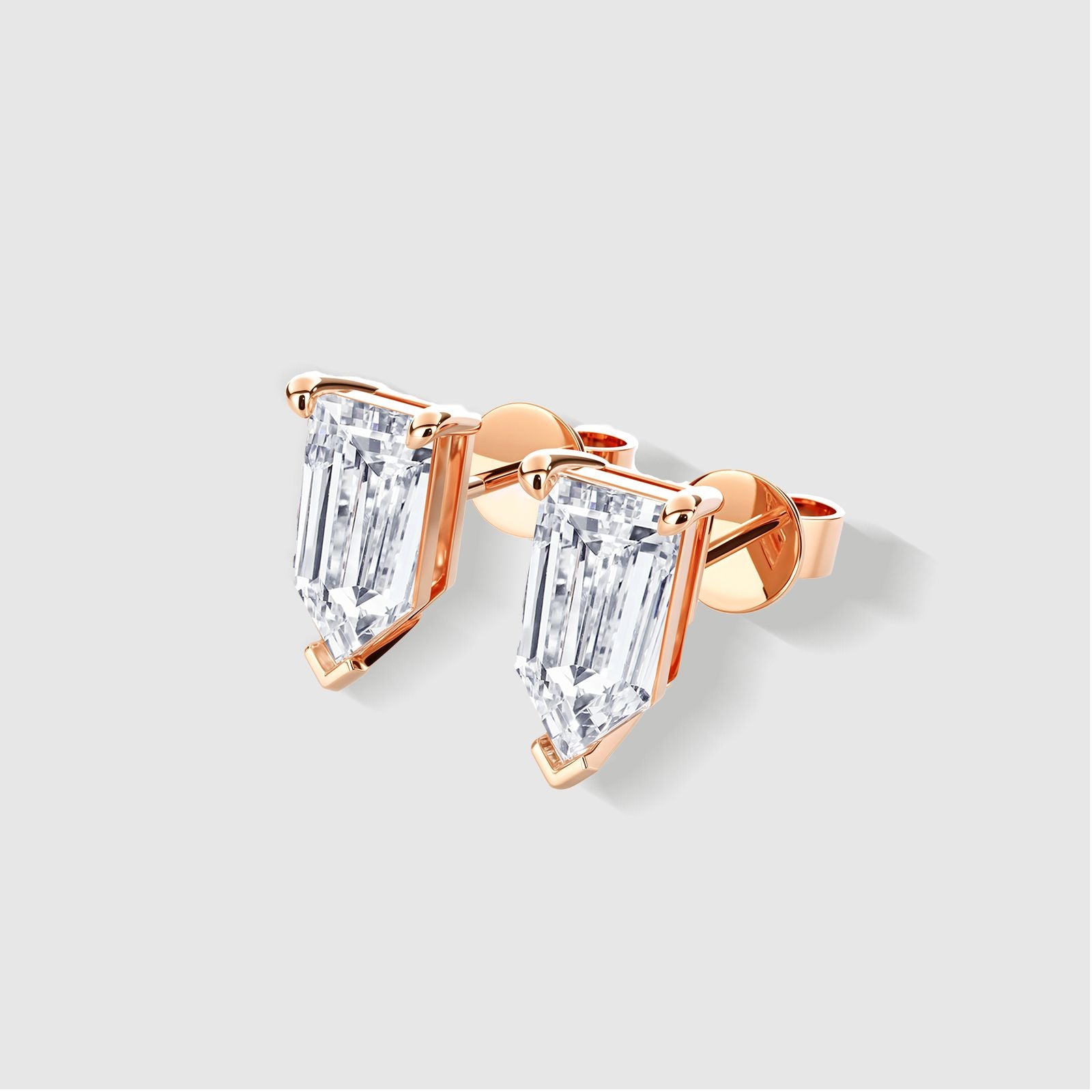 Rose gold bullet cut diamond earrings, sustainable fine jewelry