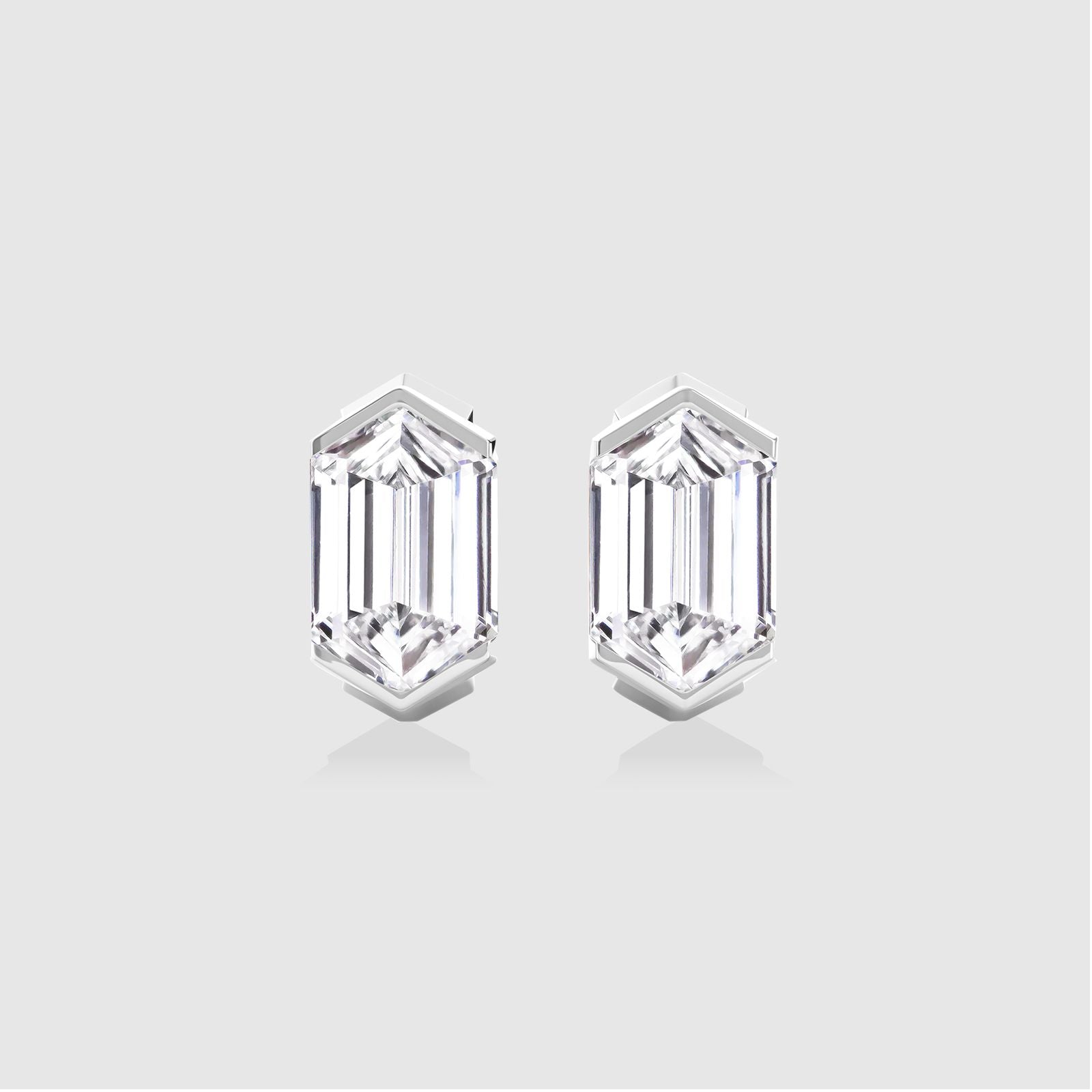 Classic Hexagon Diamond Stud Earrings in White Gold