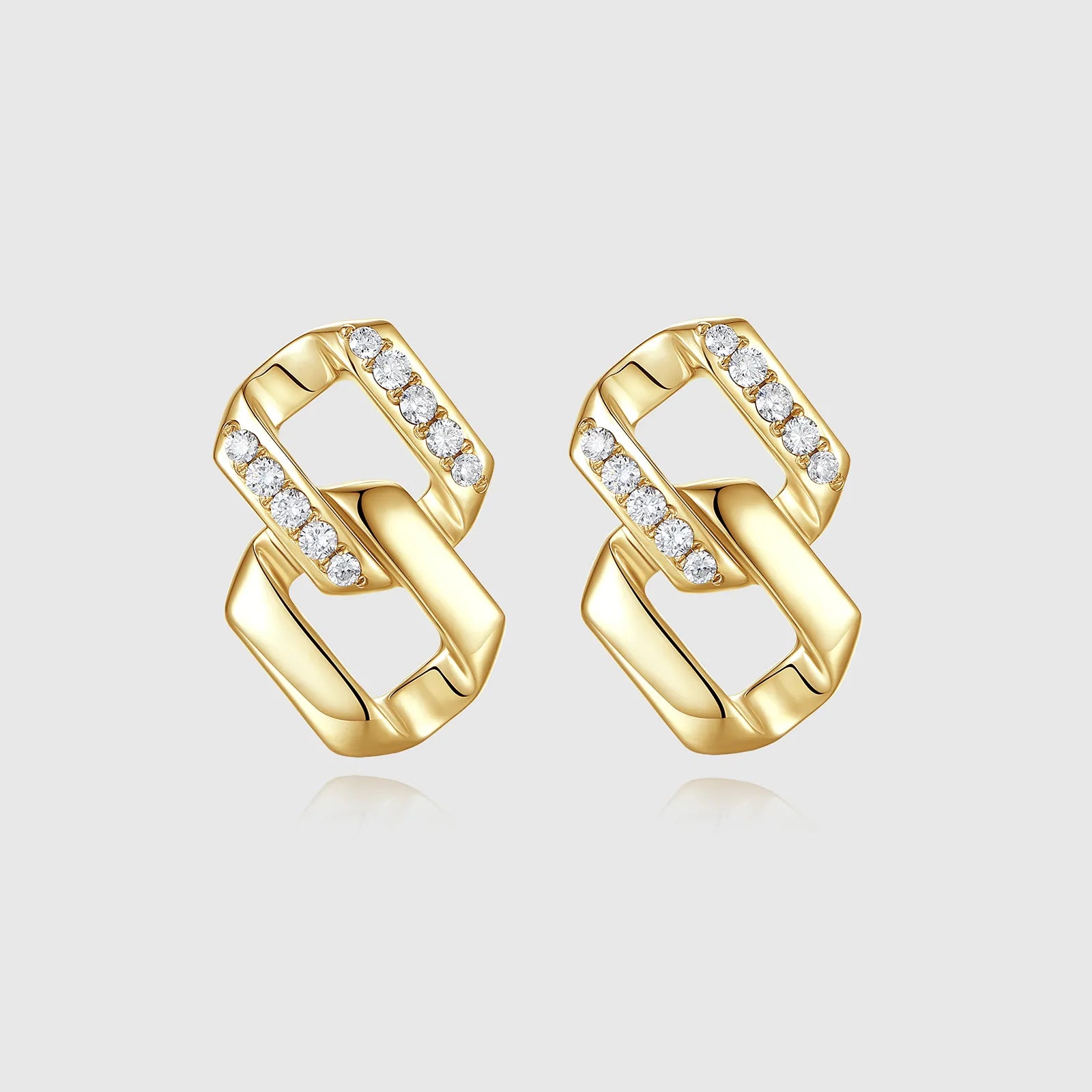 Hollow Gold Cuban Stud Earrings with Pave Diamonds