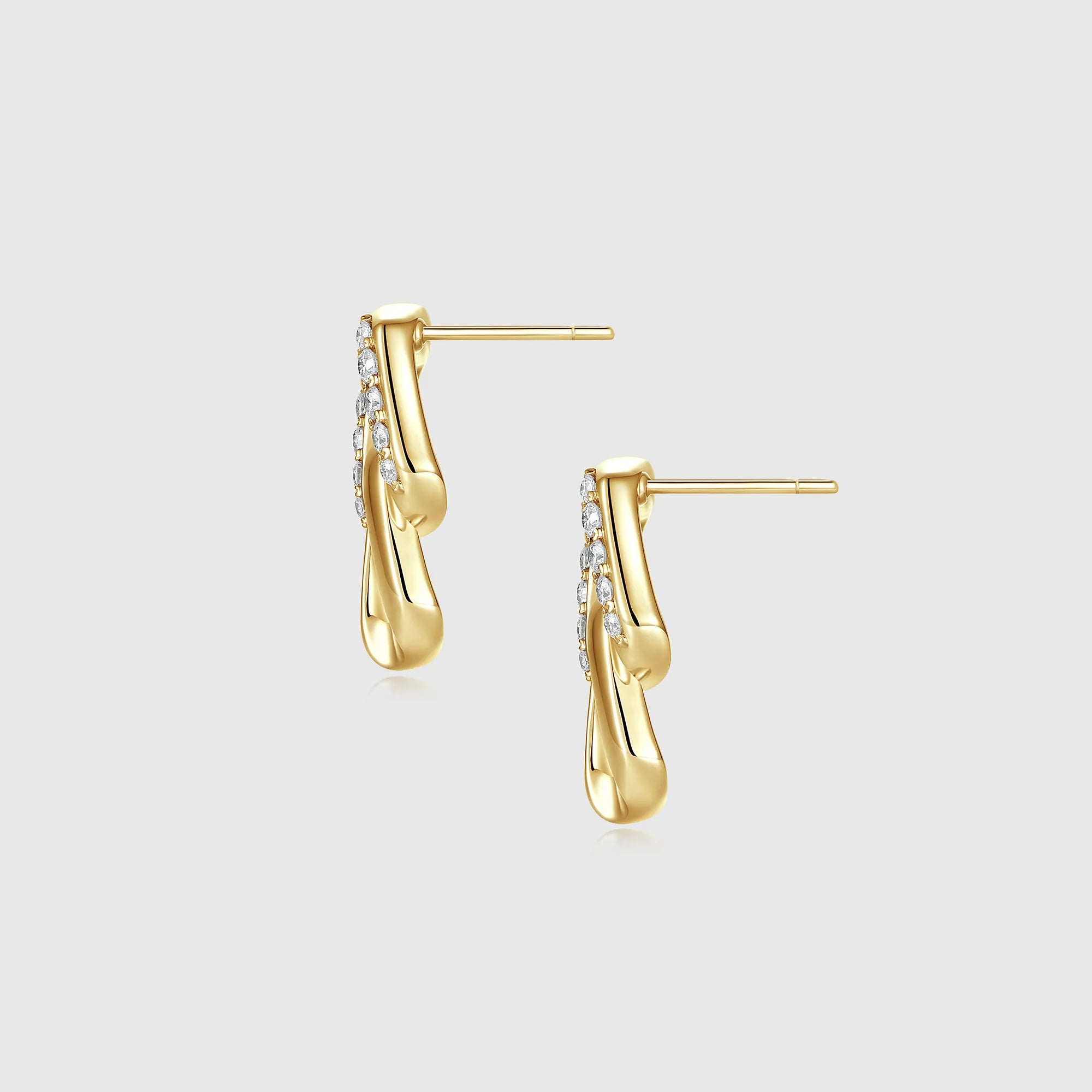 Hollow Gold Cuban Stud Earrings with Pave Diamonds