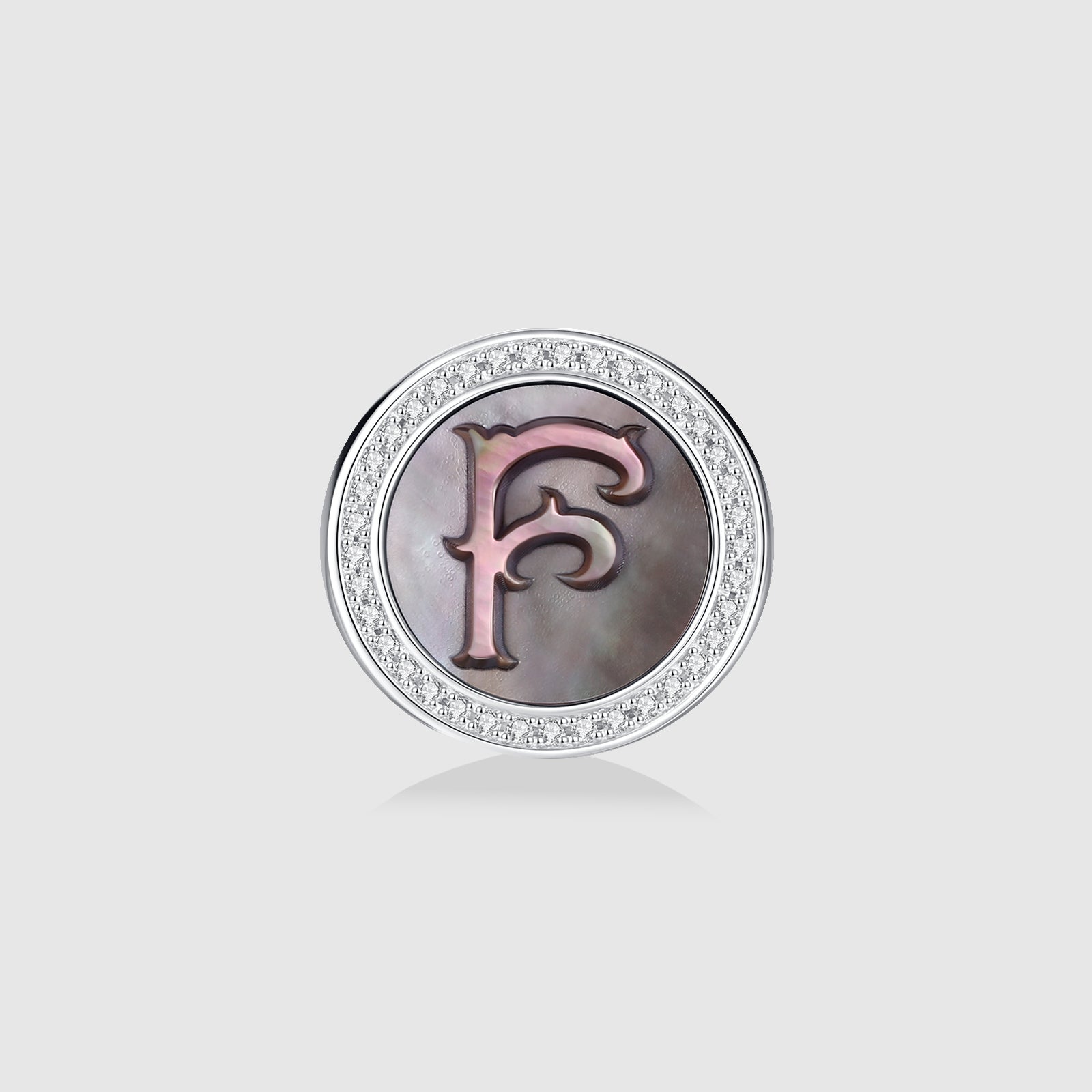 Initial F Stud Earring – Silver & Mother of Pearl