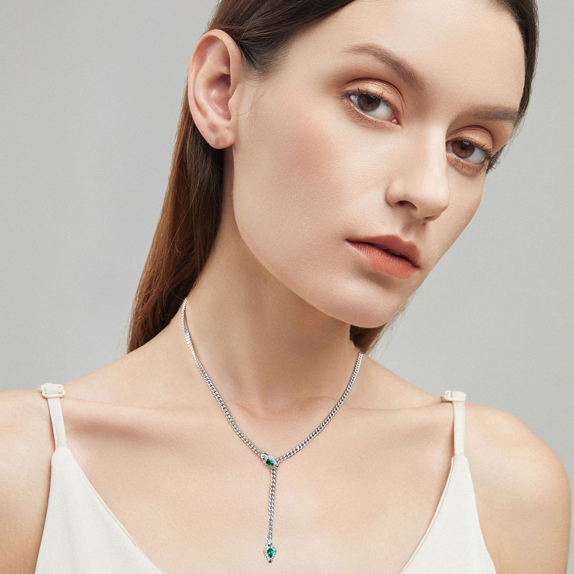 Elegant Emerald Snake Pendant Necklace