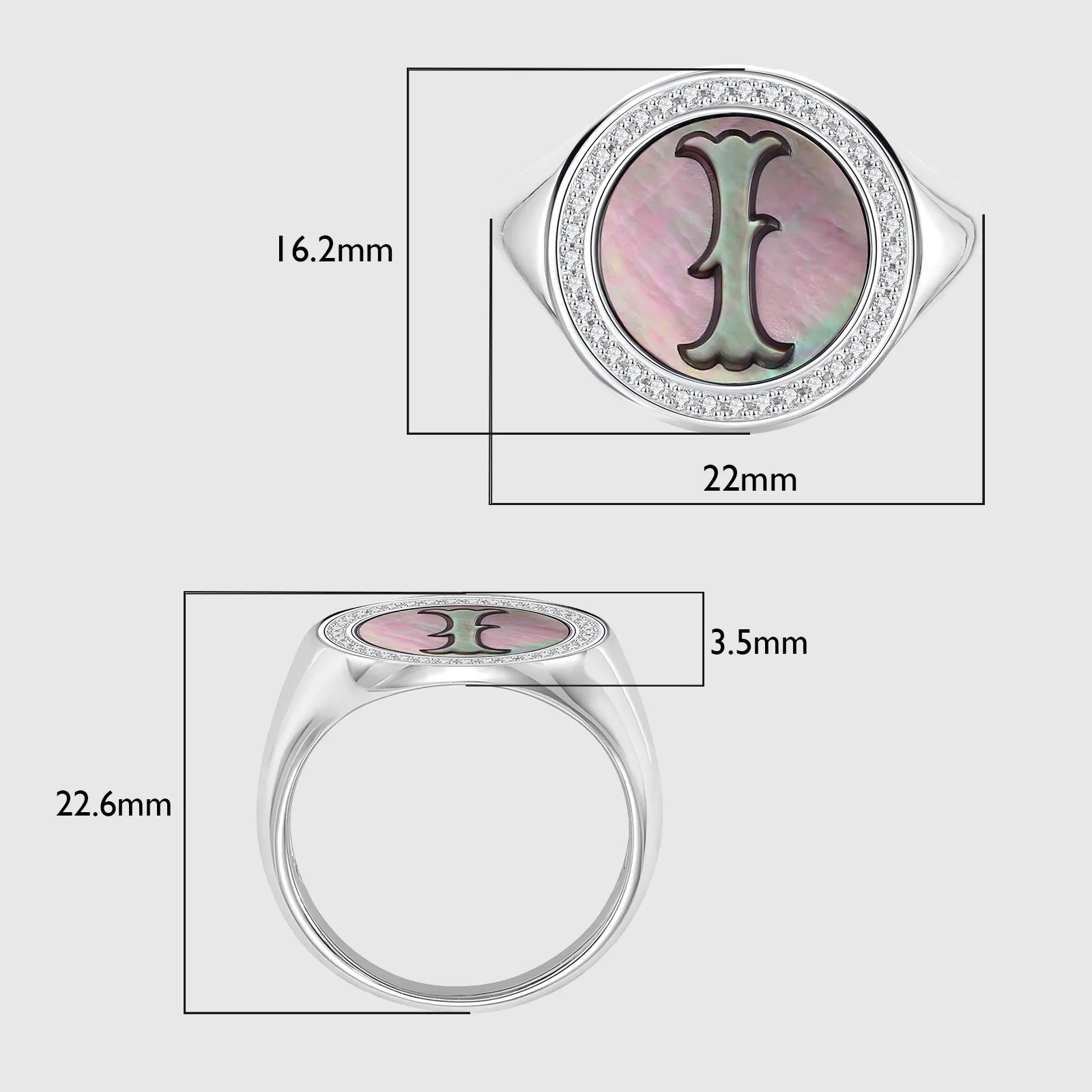 Initial I Letter Series Mother of Pearl and Diamond Signet Ring