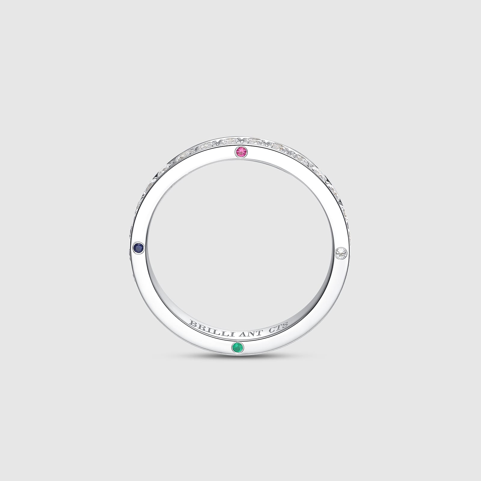 Multi-gemstone diamond eternity ring, white gold. BRILLIANT CARATS.