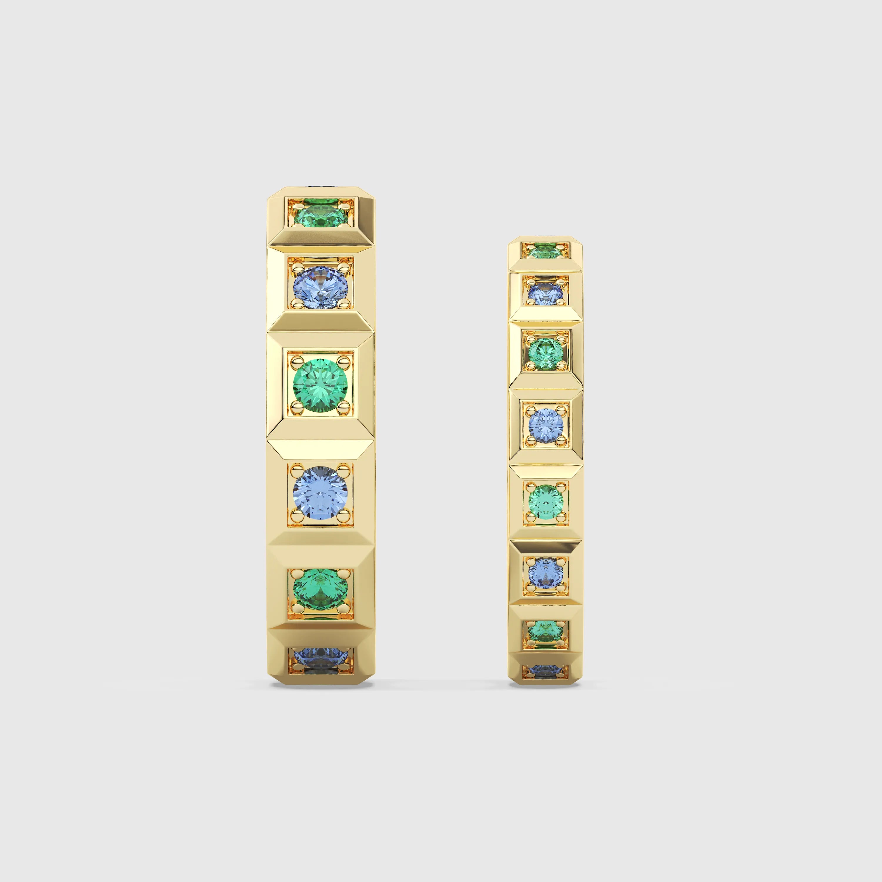 Emerald & Sapphire Geometric Couple Ring 2PCs
