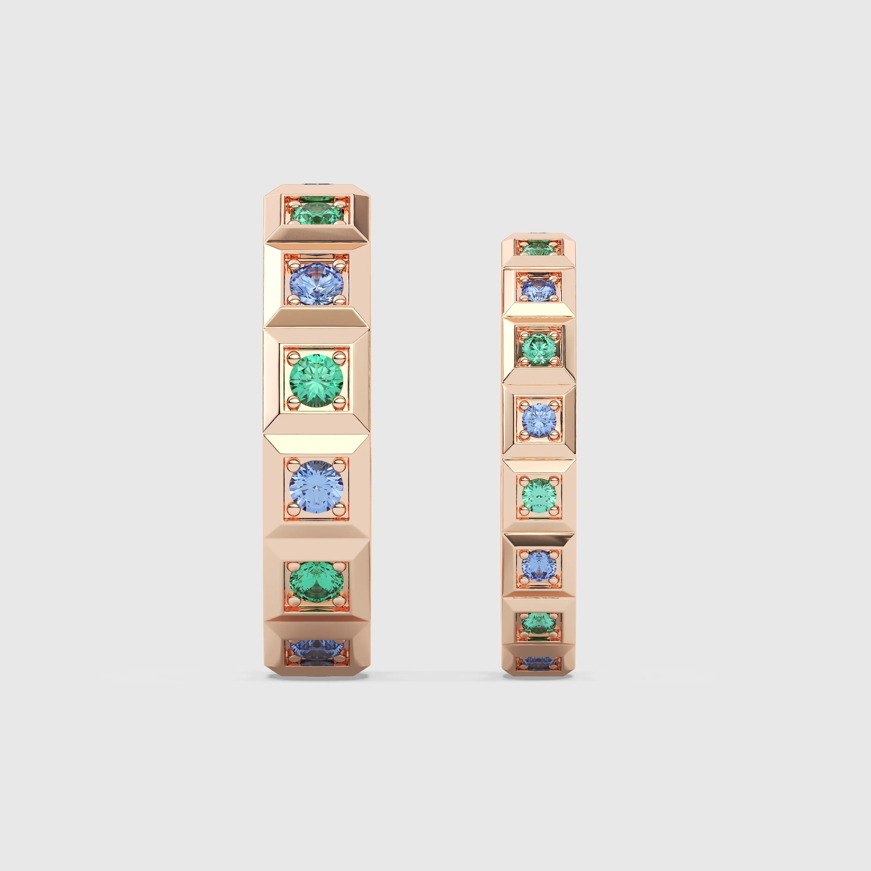 Emerald & Sapphire Geometric Couple Ring 2PCs
