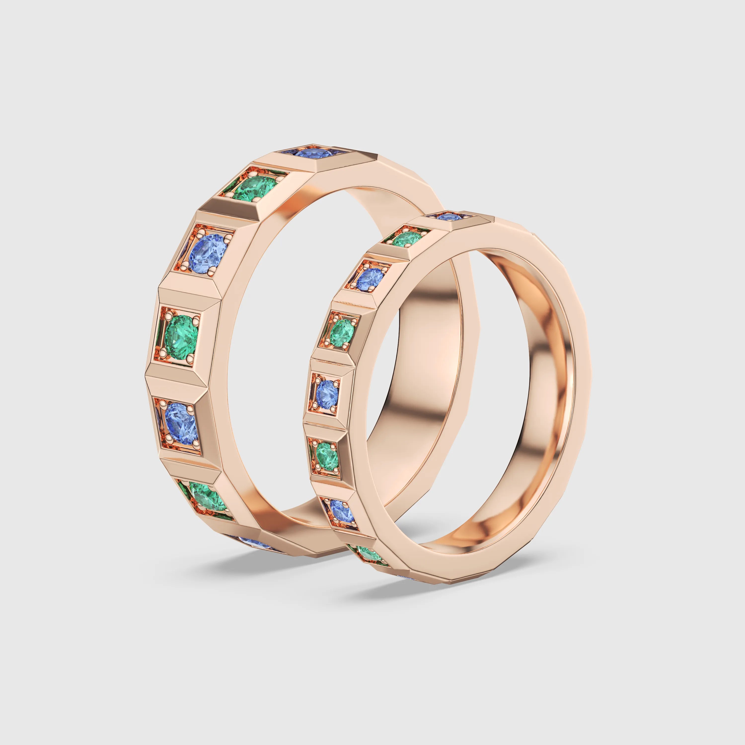 Emerald & Sapphire Geometric Couple Ring 2PCs