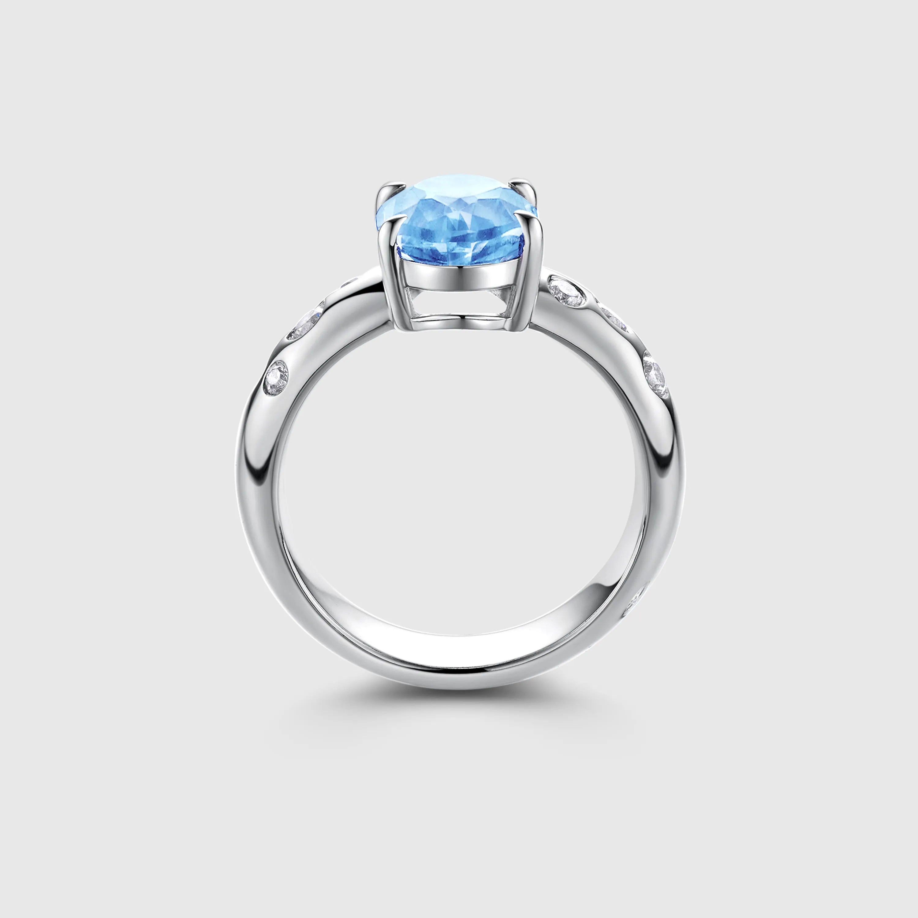 Oval Aquamarine Engagement Ring with Bezel Side Stones