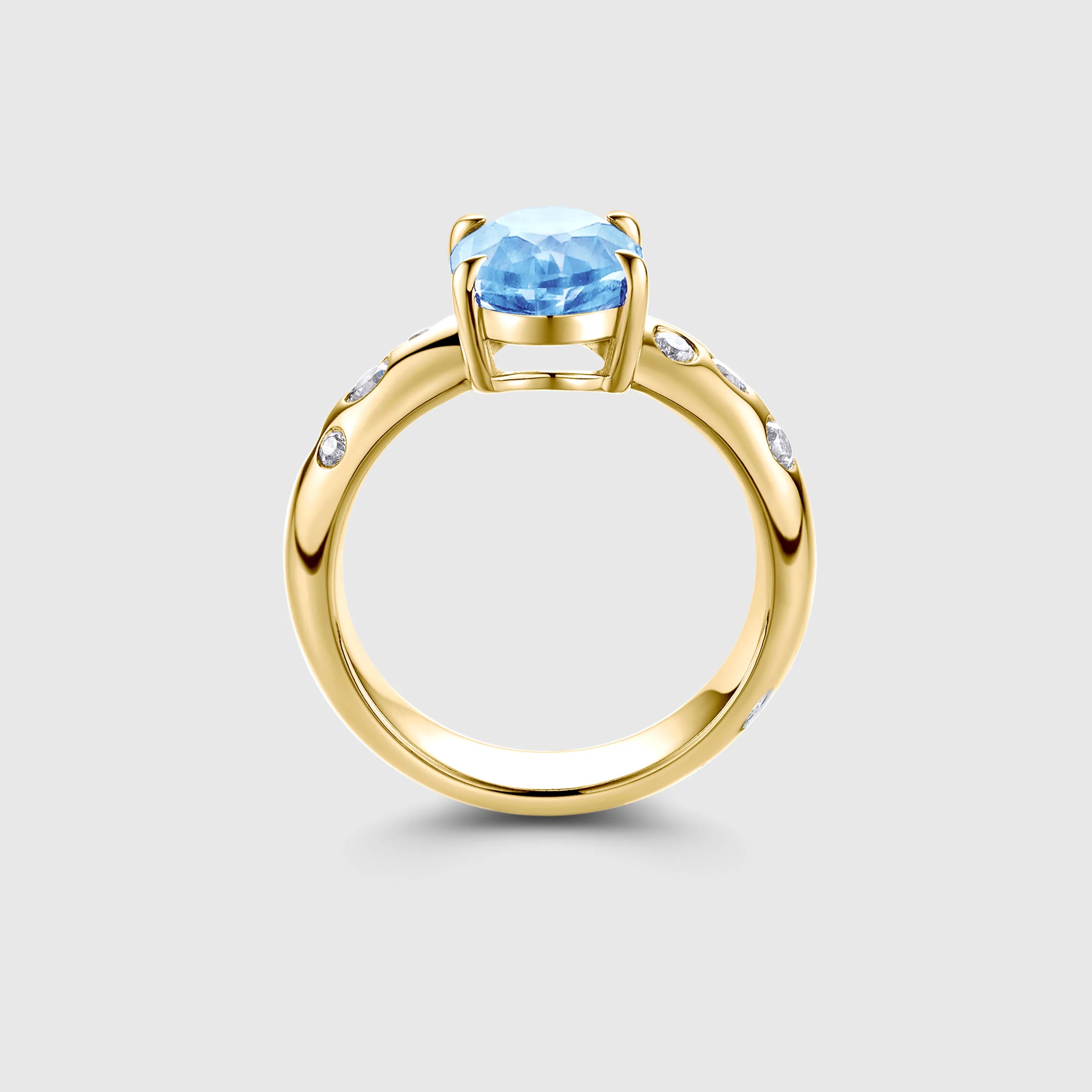 Oval Aquamarine Engagement Ring with Bezel Side Stones