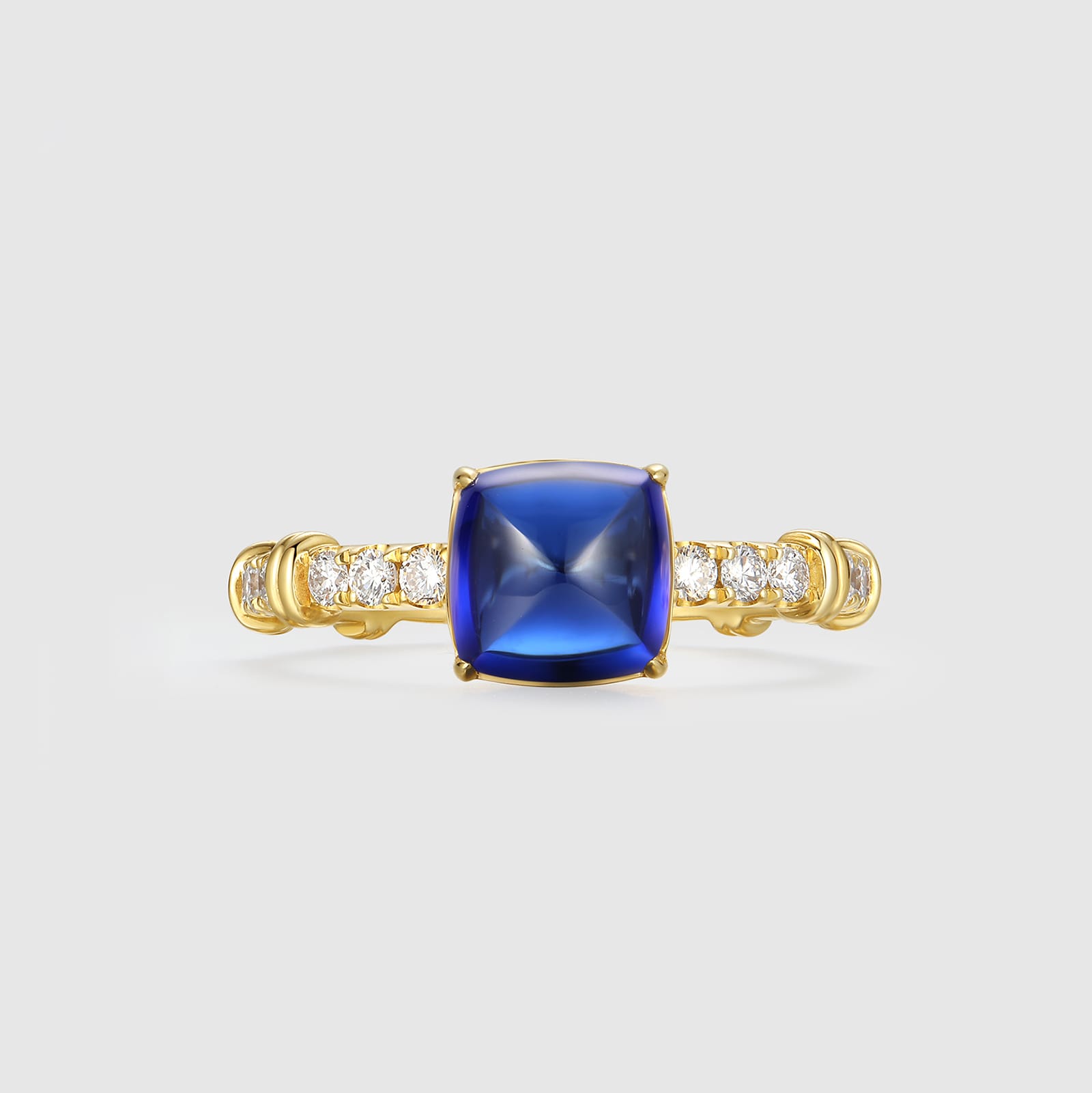 Double Love Series Sugar-loaf Cushion Sapphaire Ring #Yellow Gold