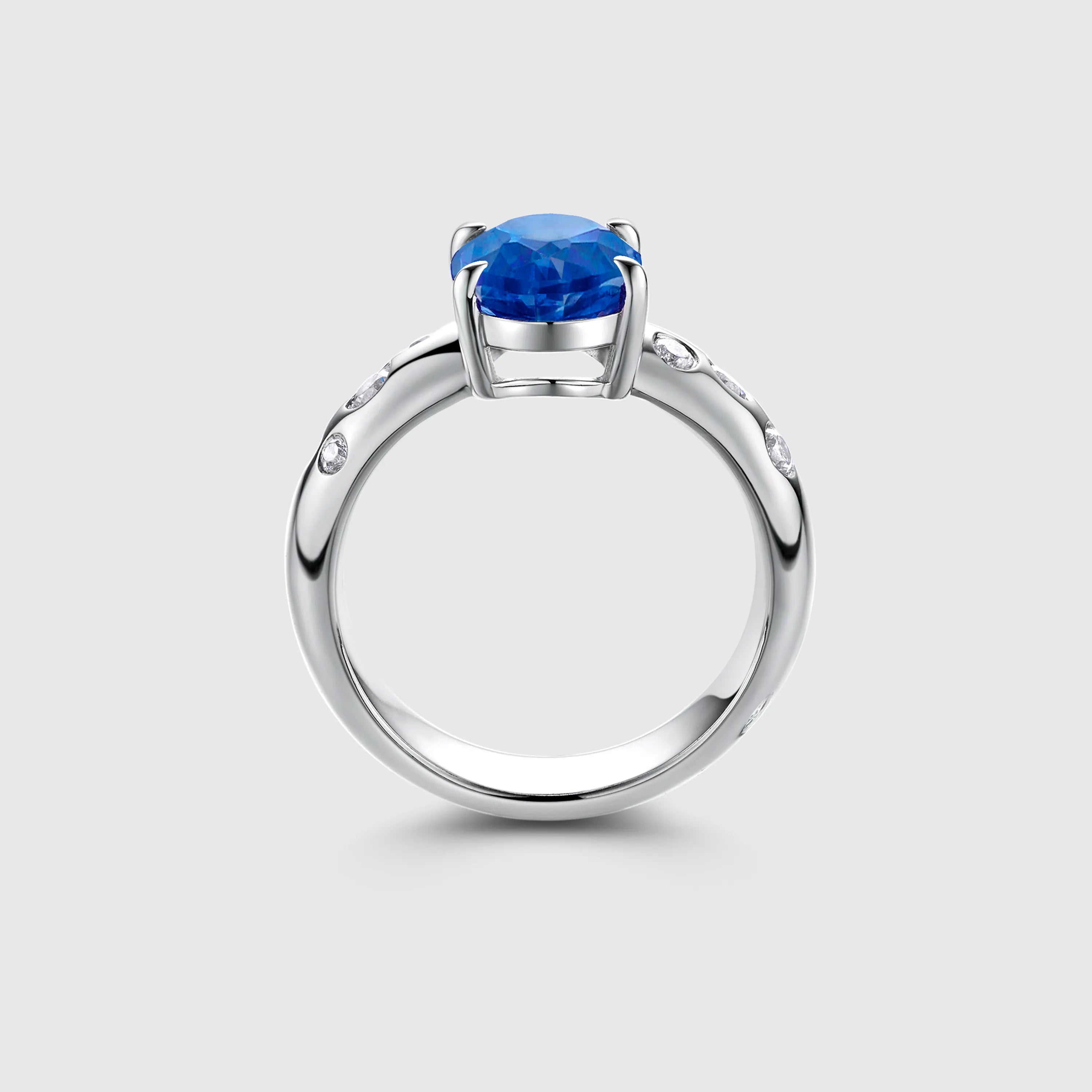 Oval Sapphire Engagement Ring with Bezel Side Accents