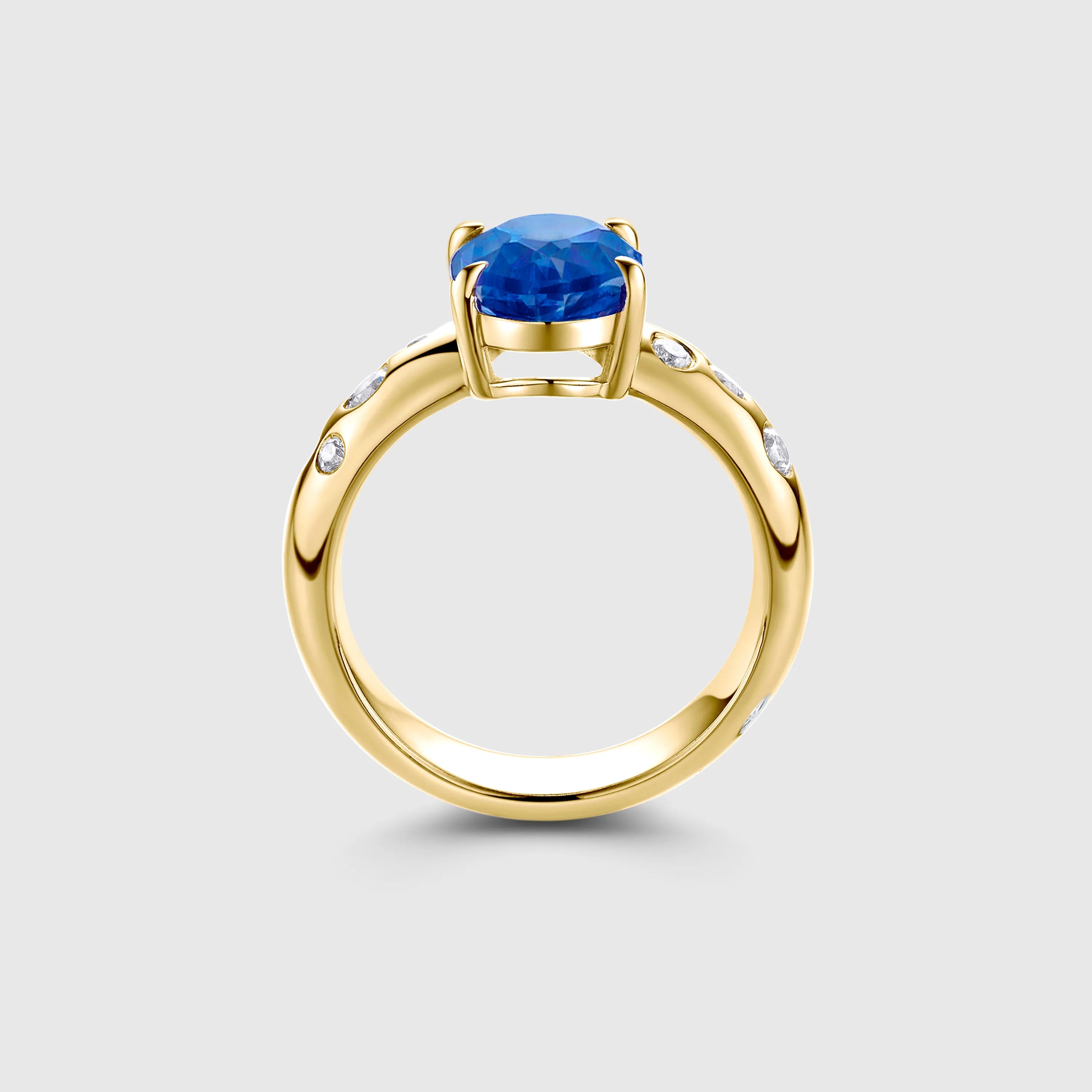 Oval Sapphire Engagement Ring with Bezel Side Accents