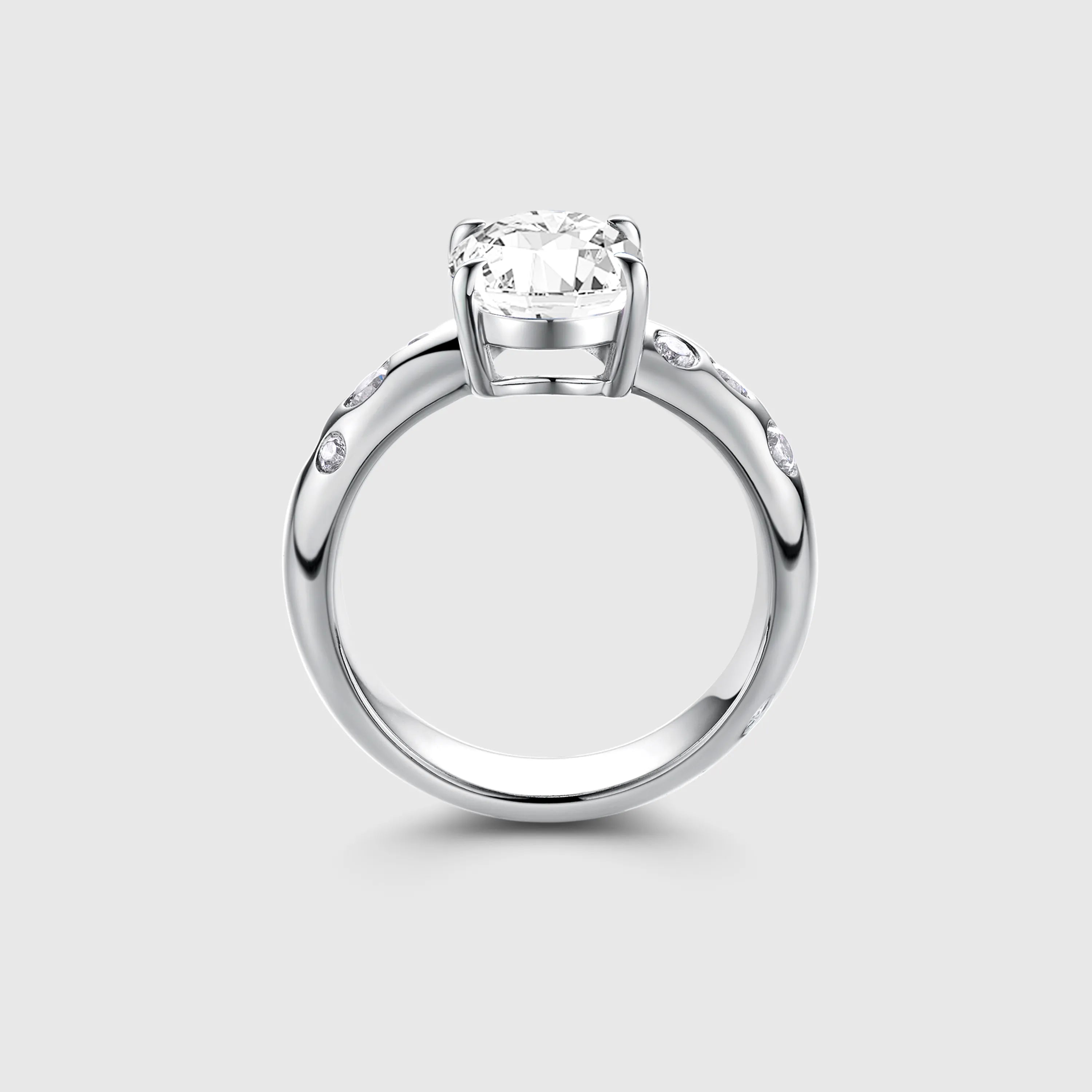 Classic Oval Moissanite Engagement Ring with Bezel Side Accents