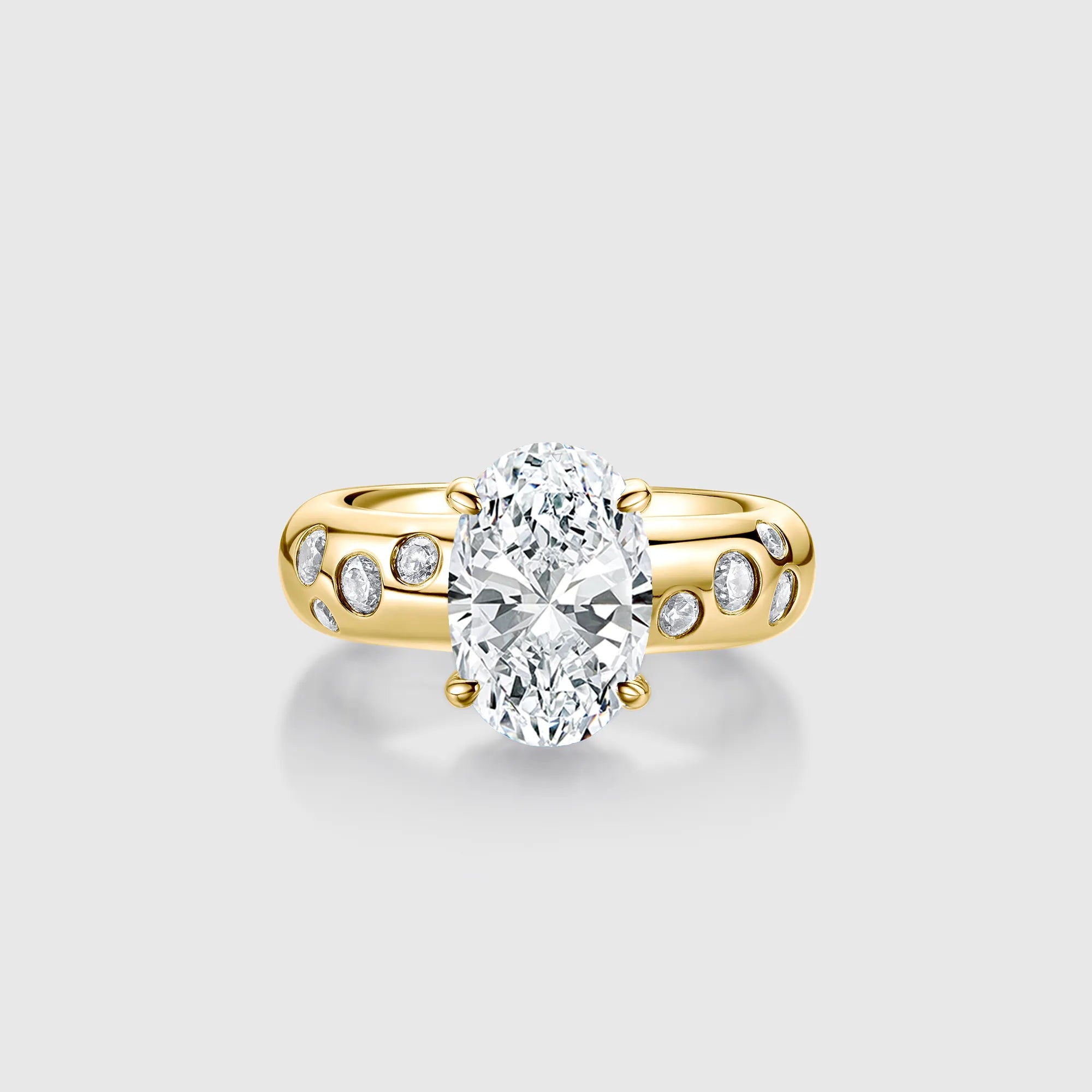 Classic Oval Moissanite Engagement Ring with Bezel Side Accents