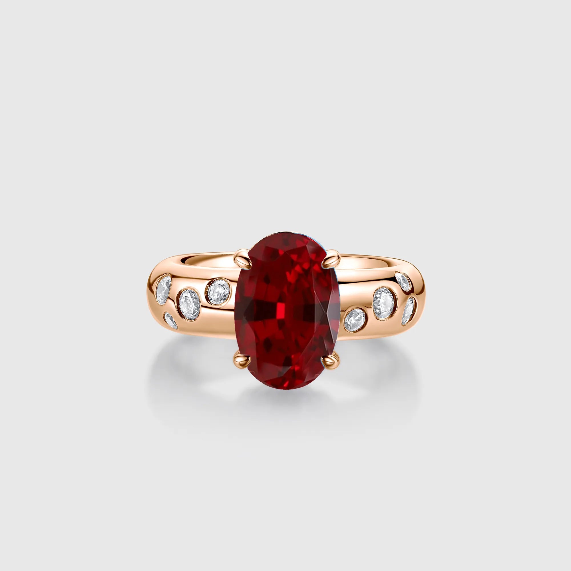 Oval Ruby Engagement Ring with Bezel Side Stones