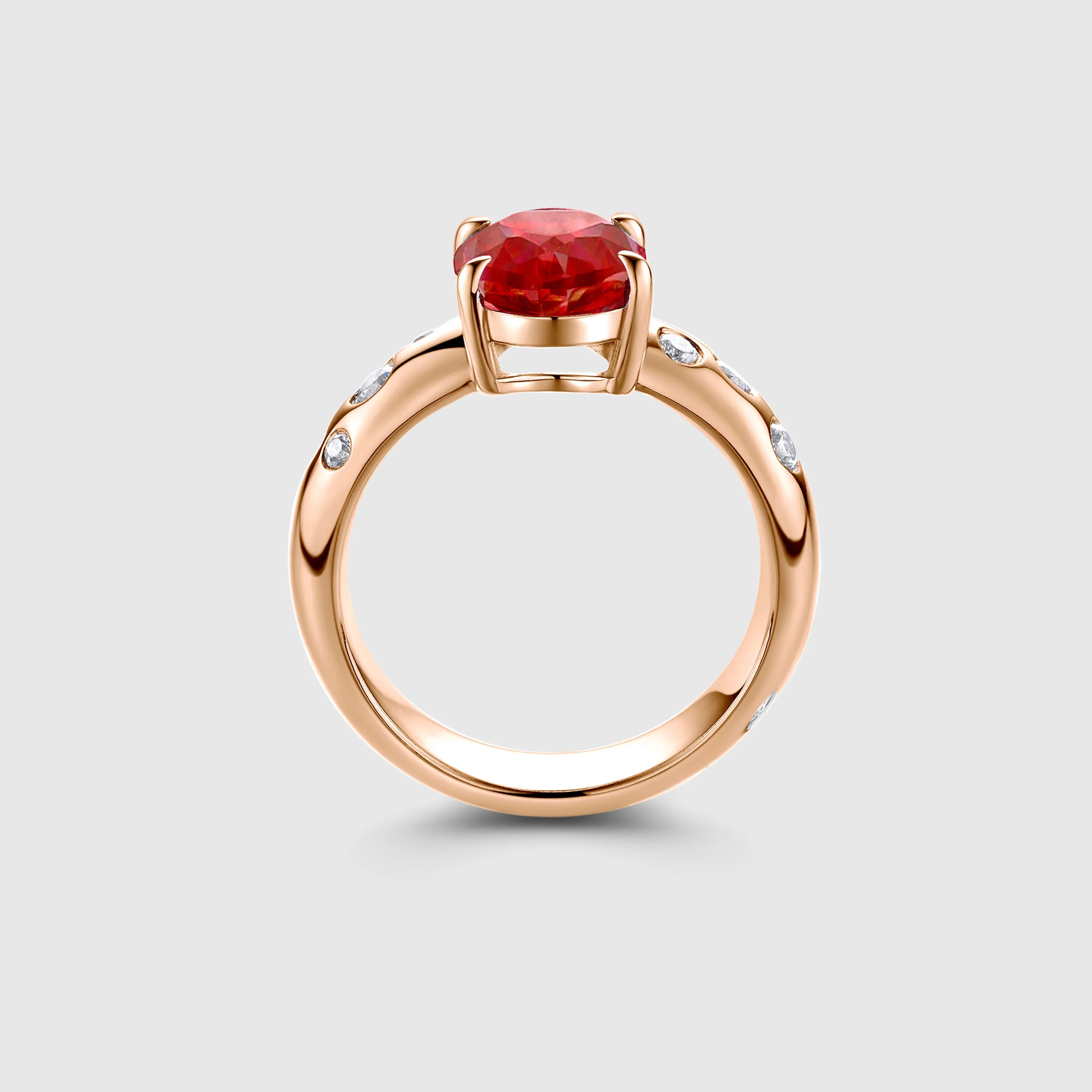 Oval Ruby Engagement Ring with Bezel Side Stones