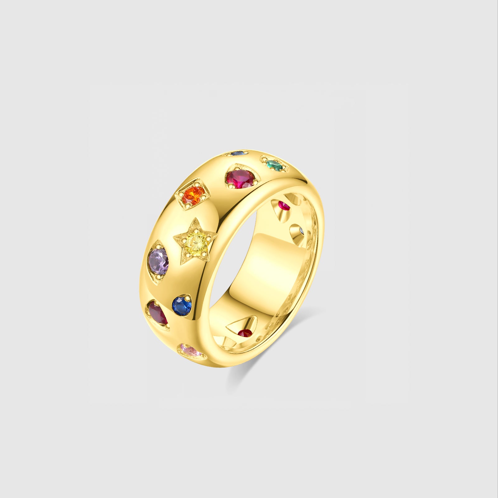 Celestial Rainbow Gemstone Band Ring in Sterling Silver