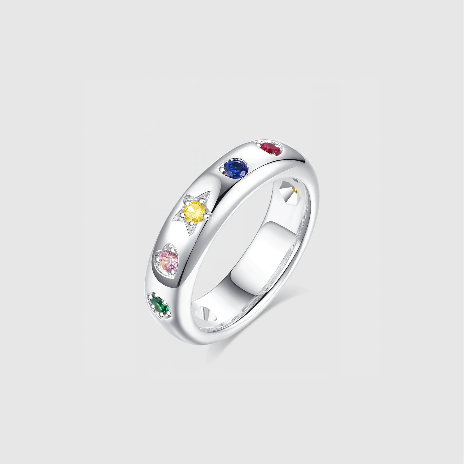 Starlit Spectrum Slim Gemstone Band in Sterling Silver