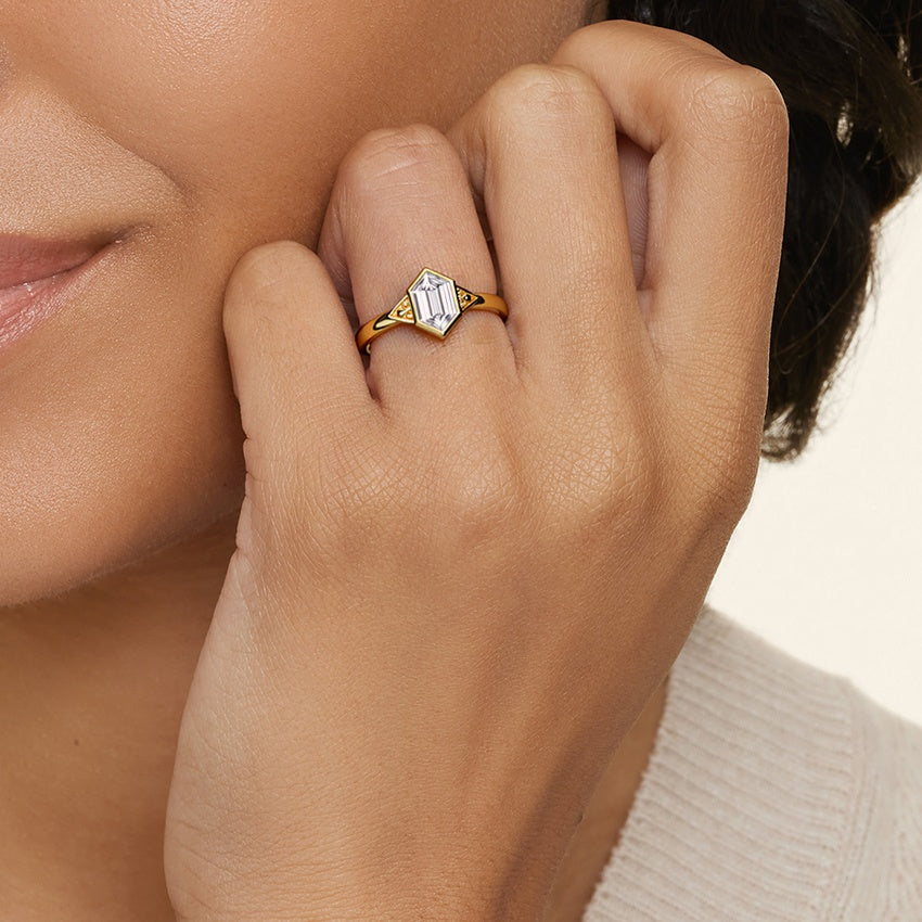 Hexagon Diamond Engagement Ring