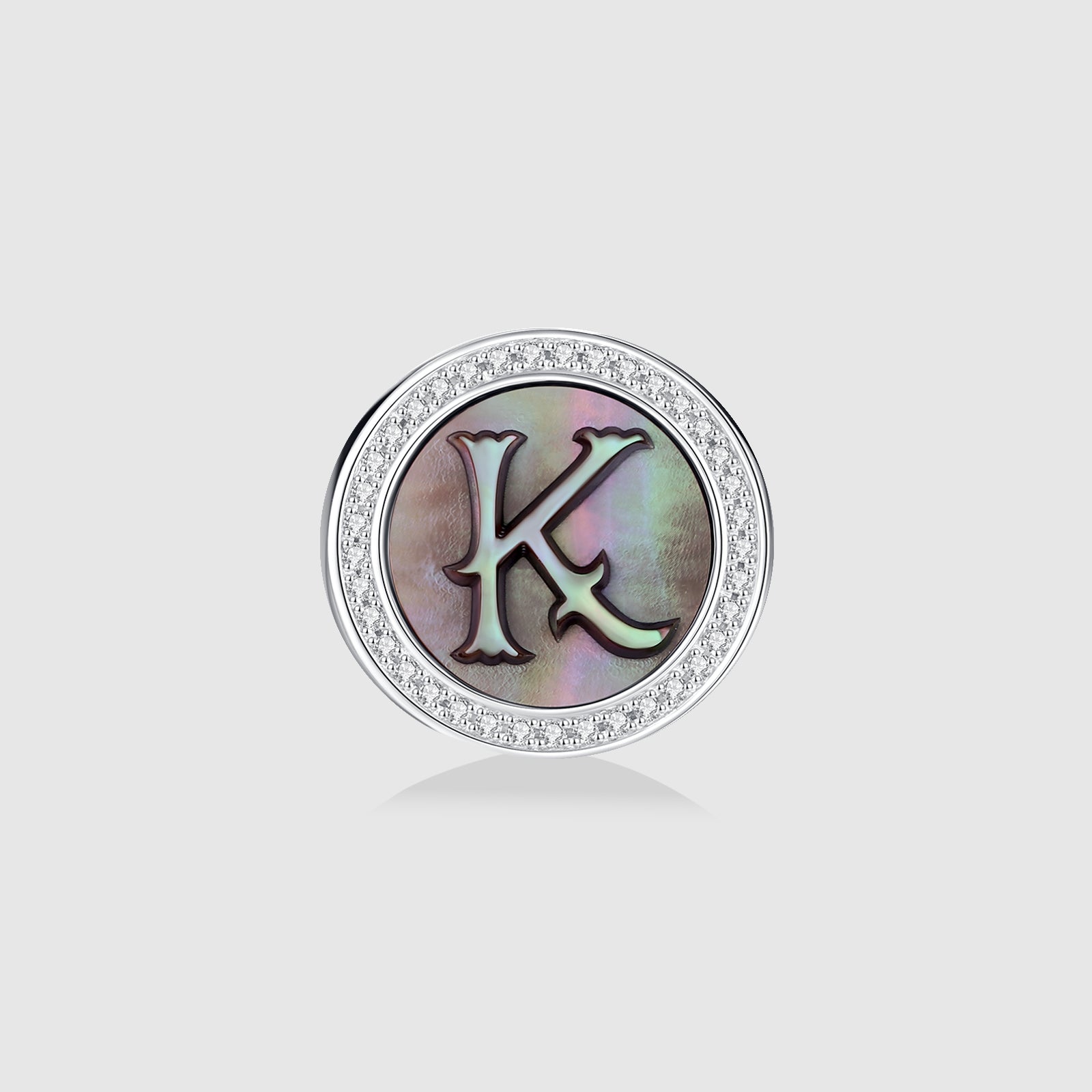 Initial K Stud Earring – Silver & Mother of Pearl