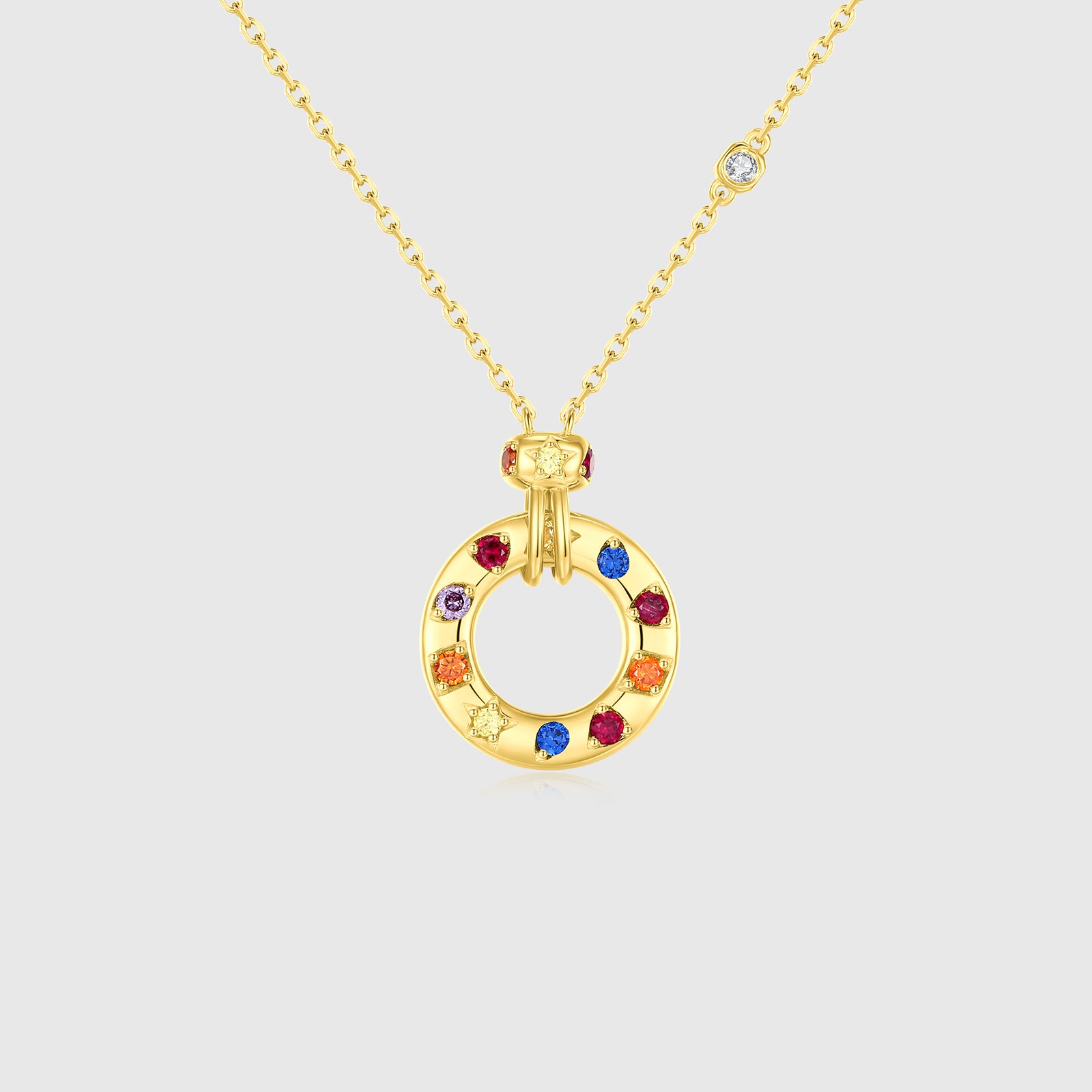 Circle Multi-Gemstone Pendant Necklace in Sterling Silver