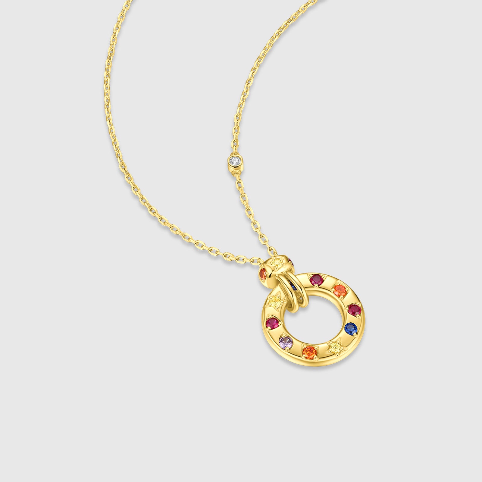 Circle Multi-Gemstone Pendant Necklace in Sterling Silver