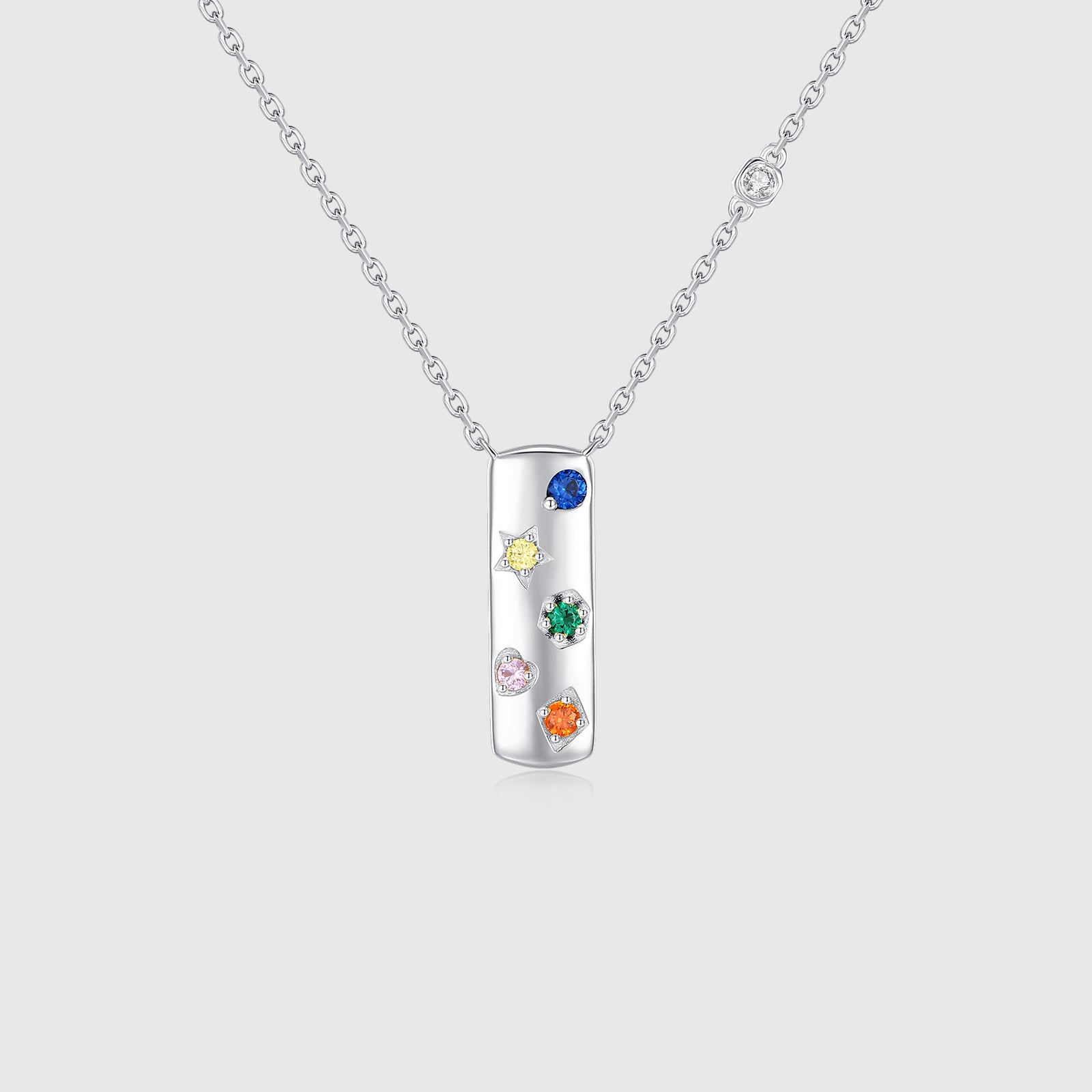 Vertical Bar Multi-Gemstone Pendant Necklace in Sterling Silver
