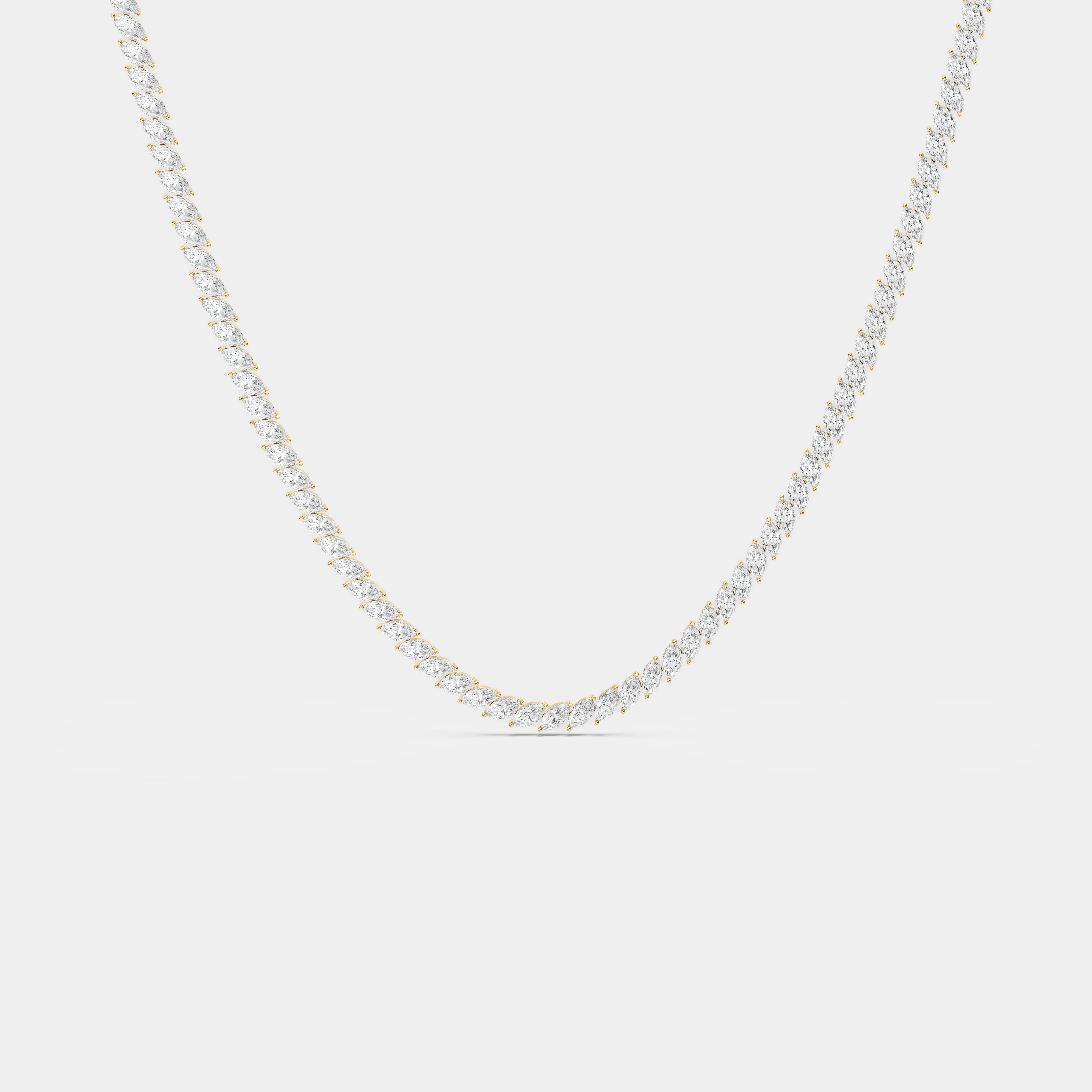 Collier tennis en diamant taille marquise inspiré des feuilles