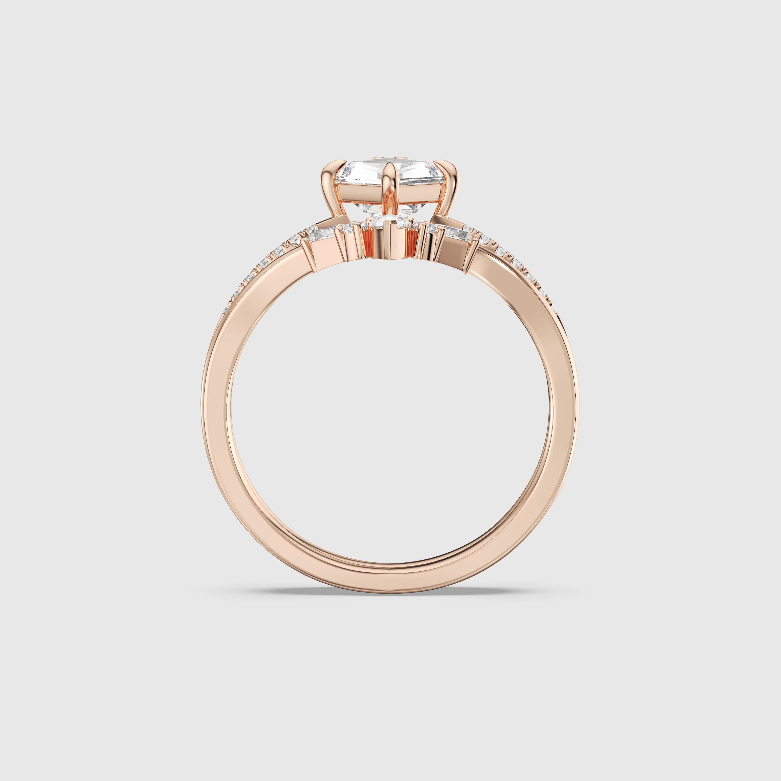 Unique Kite Diamond Ring Set with Matching Band Modern K Gold Bridal Set