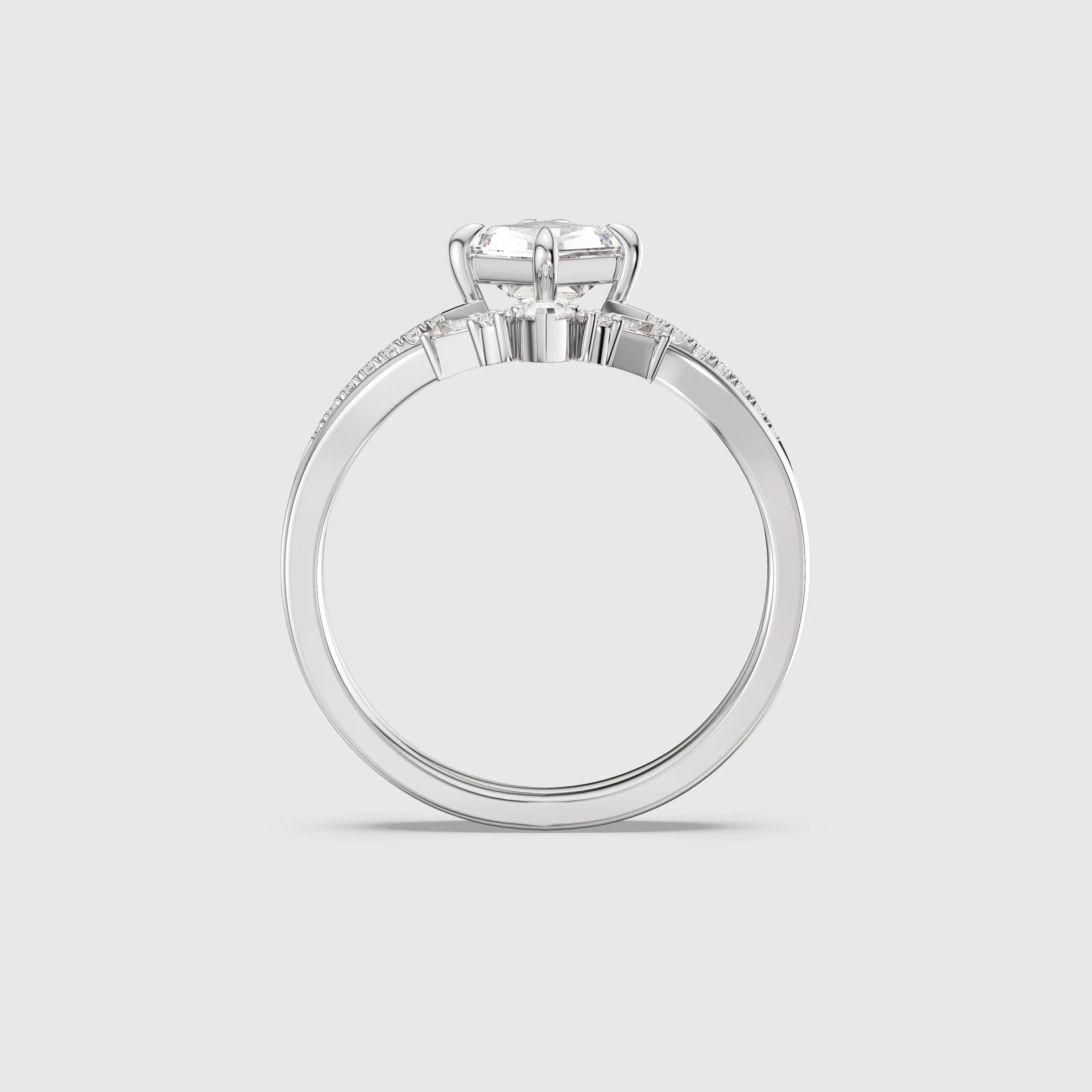 Unique Kite Diamond Ring Set with Matching Band Modern K Gold Bridal Set
