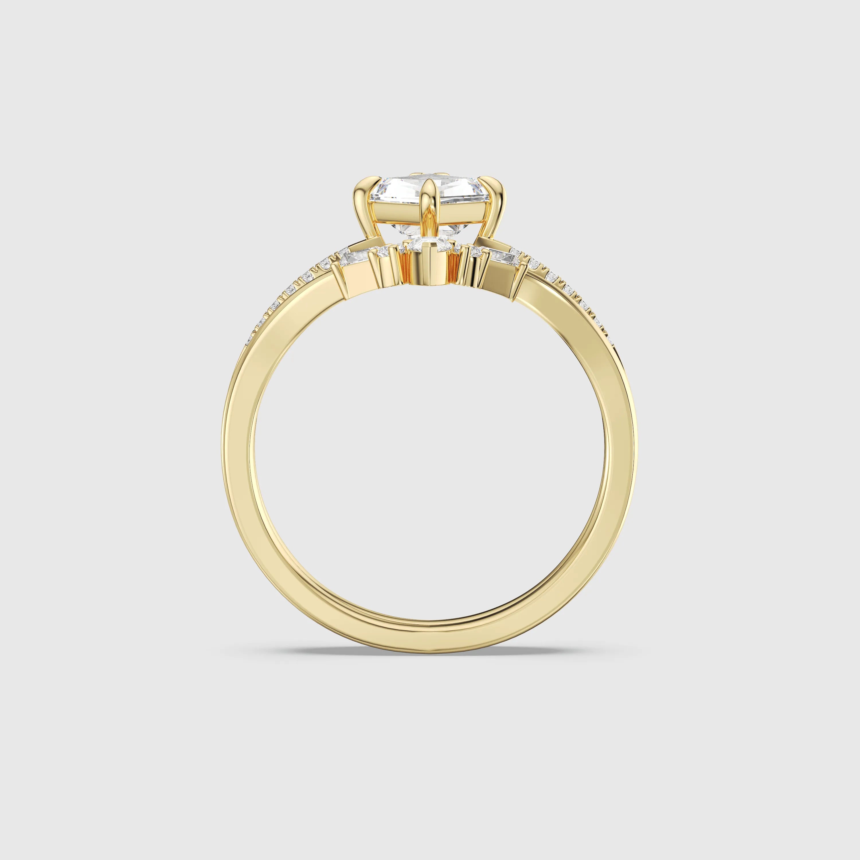 Unique Kite Diamond Ring Set with Matching Band Modern K Gold Bridal Set