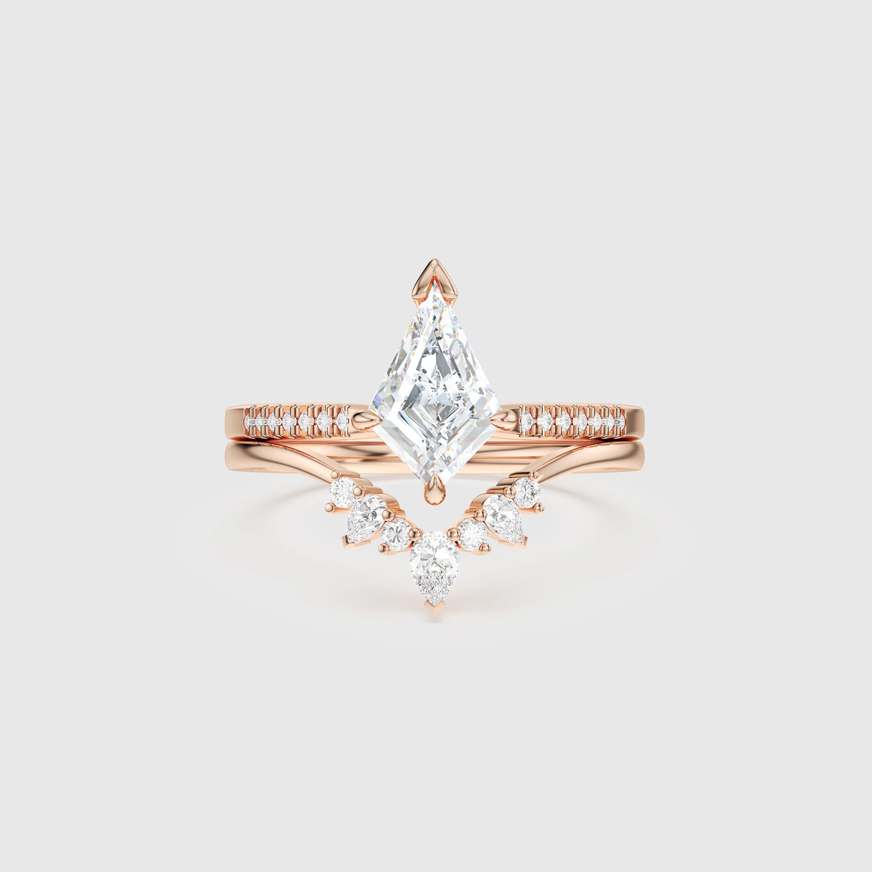 Radiant Kite Diamond V-Shaped Bridal Ring Set 2pcs