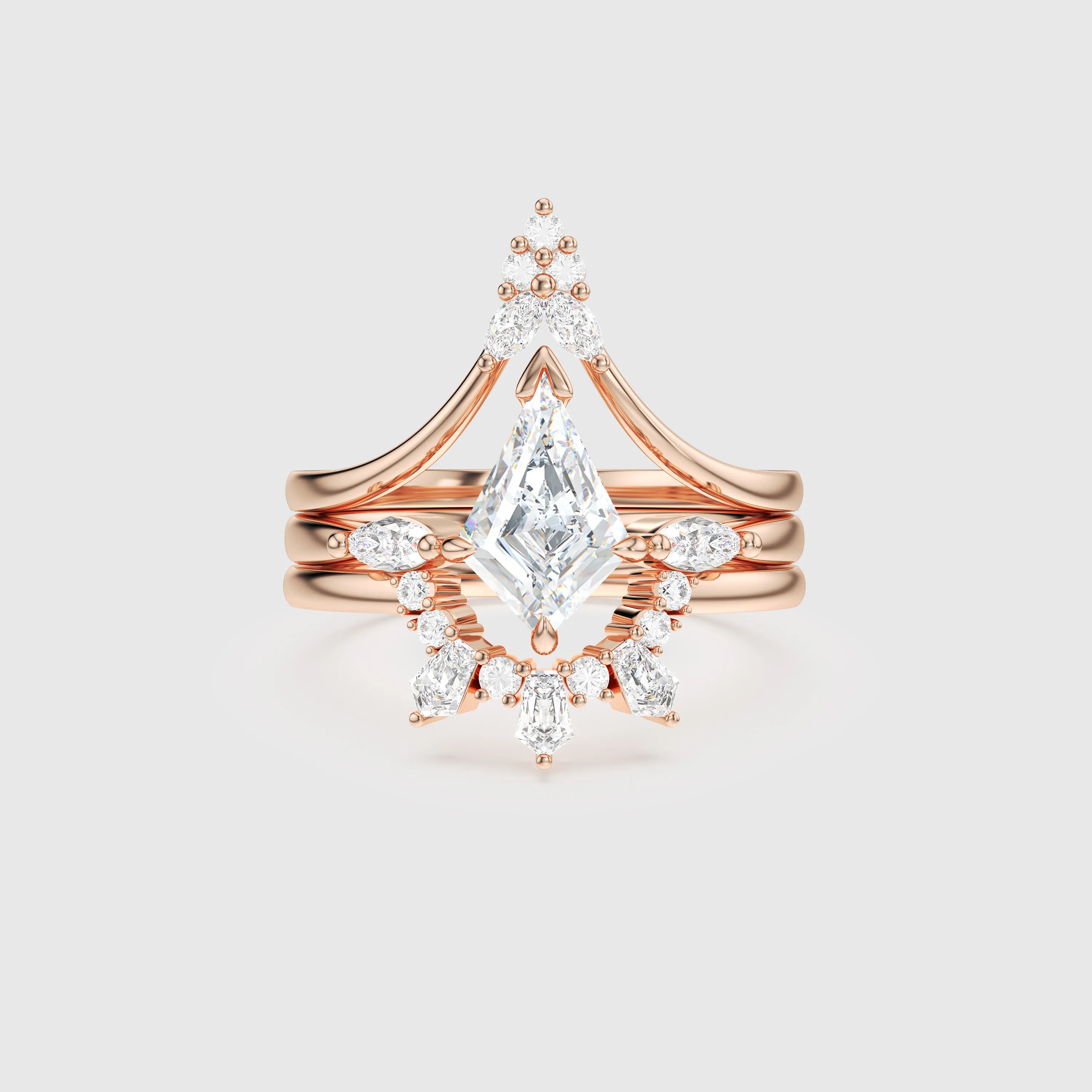 Celeste Diamond Crown Ring Set 3-Piece Stacking Engagement & Wedding Band