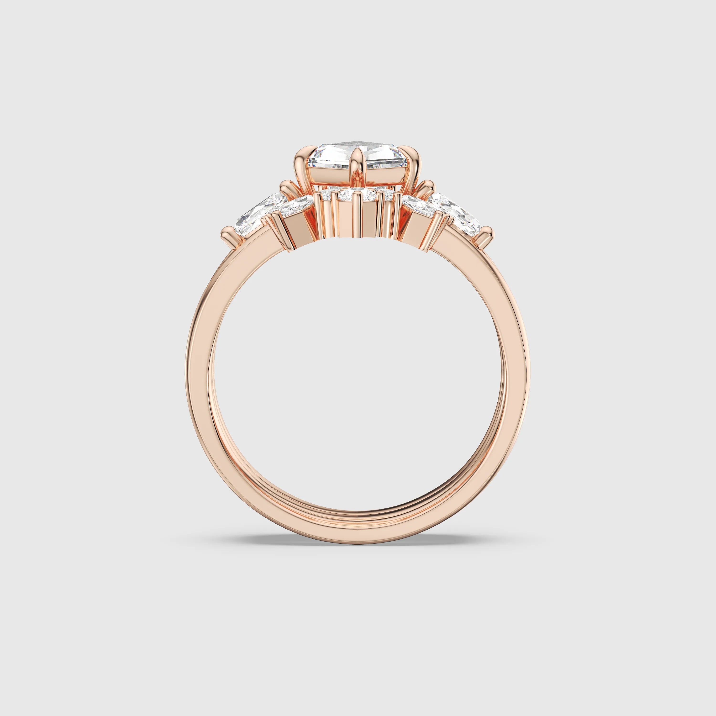 Celeste Diamond Crown Ring Set 3-Piece Stacking Engagement & Wedding Band