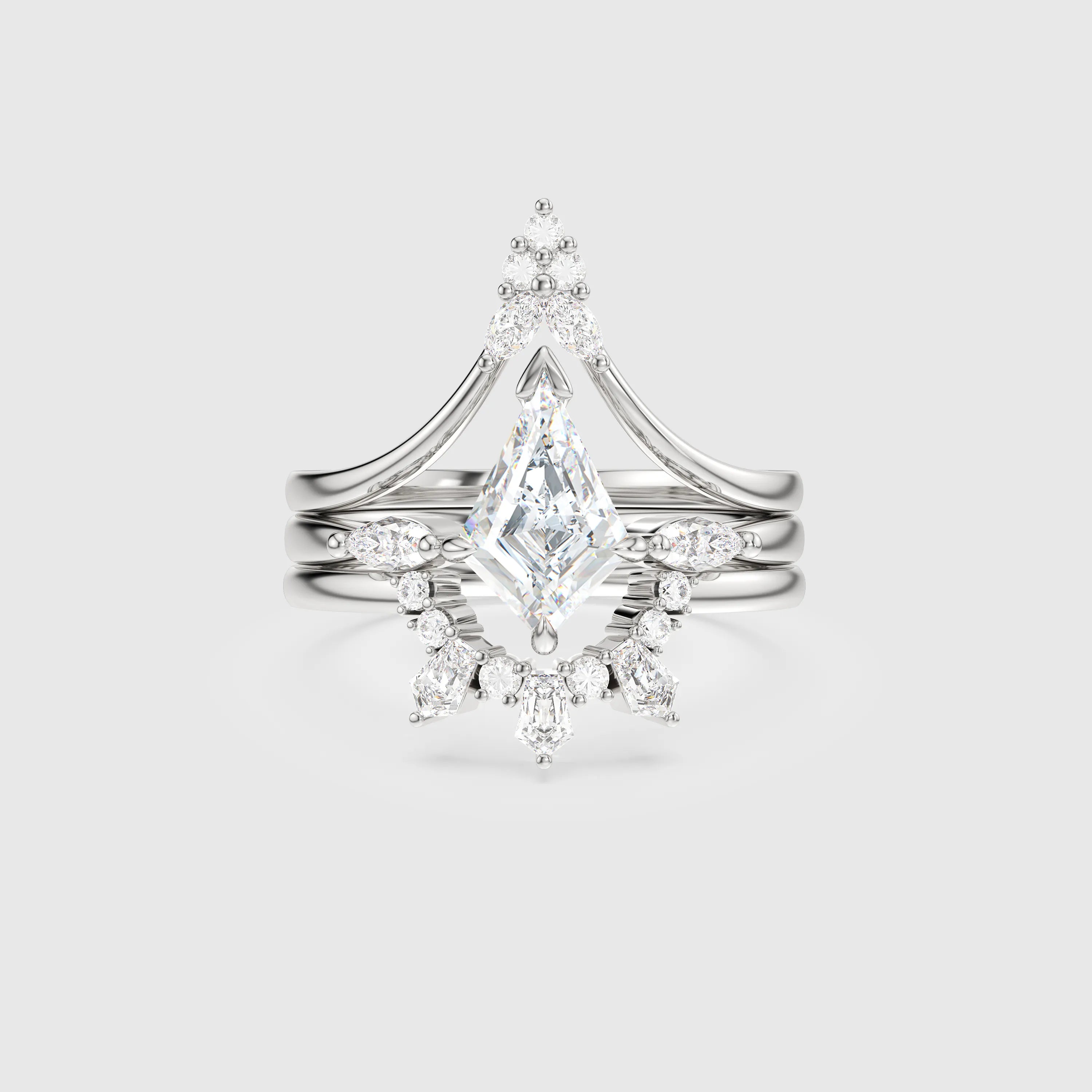 Celeste Diamond Crown Ring Set 3-Piece Stacking Engagement & Wedding Band