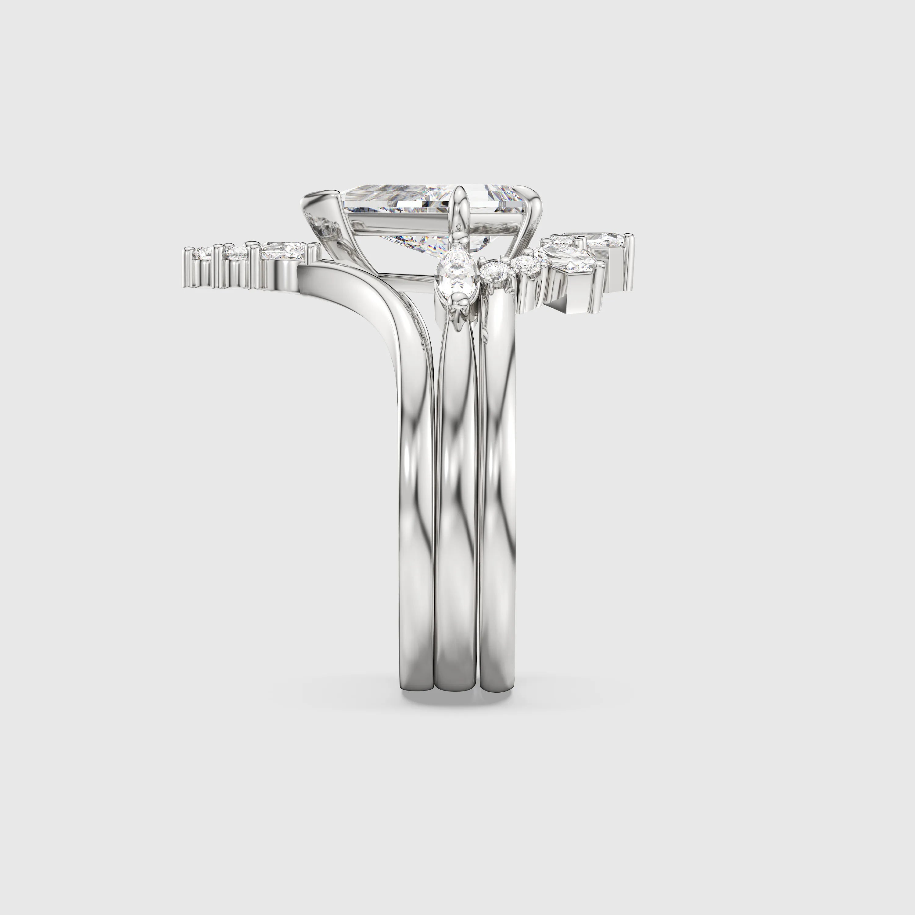 Celeste Diamond Crown Ring Set 3-Piece Stacking Engagement & Wedding Band