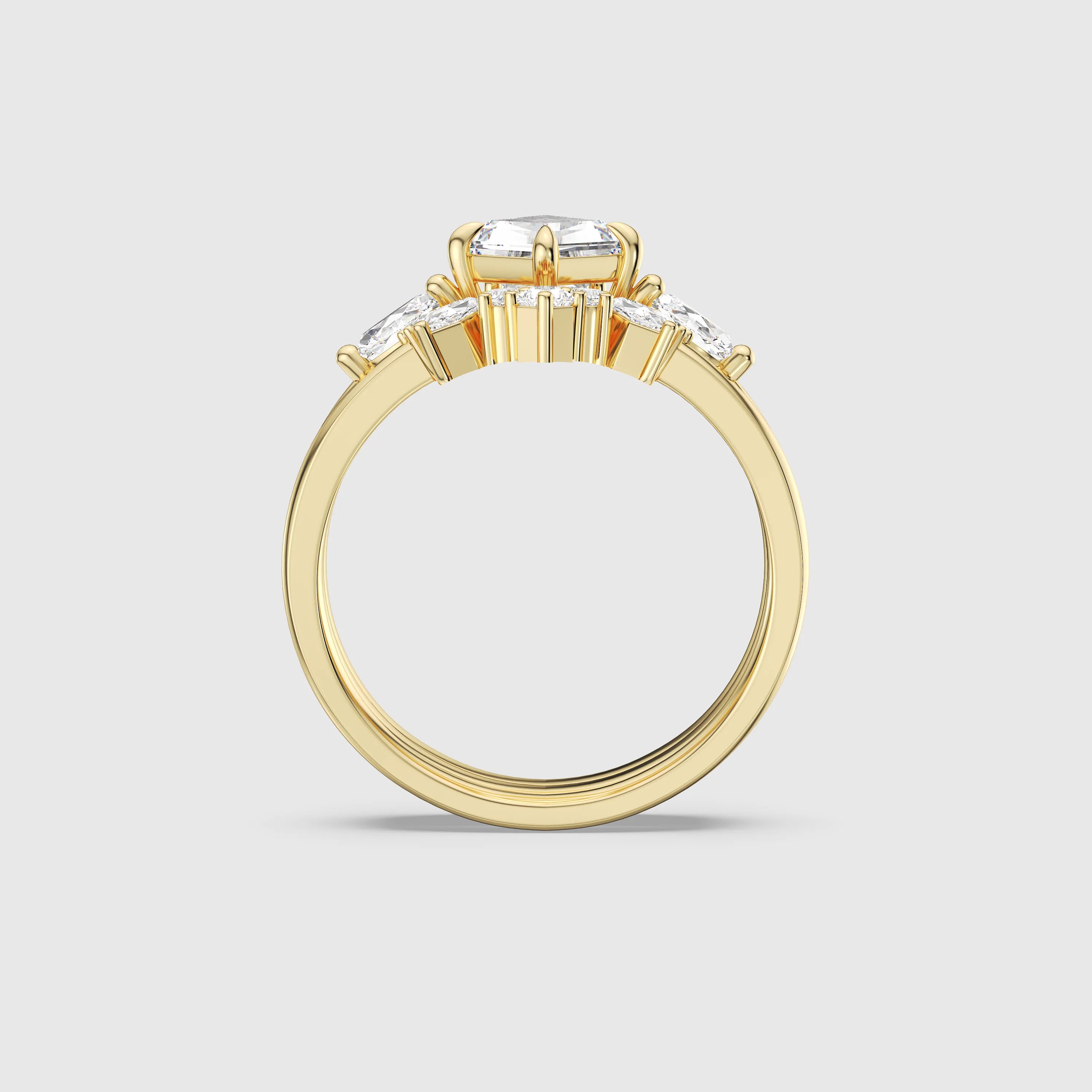 Celeste Diamond Crown Ring Set 3-Piece Stacking Engagement & Wedding Band
