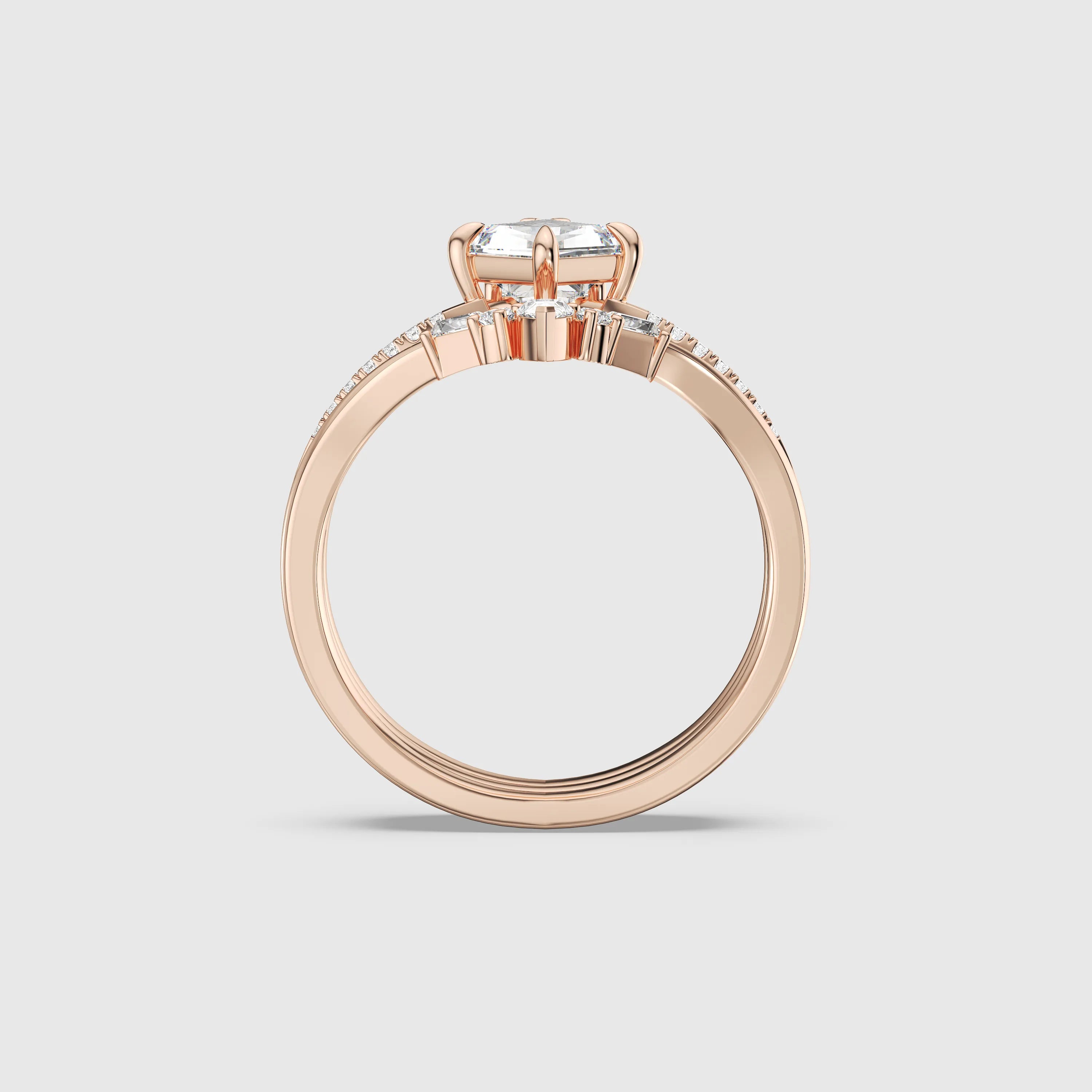 Kite Cut Diamond 3-Piece Bridal Set – Unique Art Deco Engagement & Wedding Ring