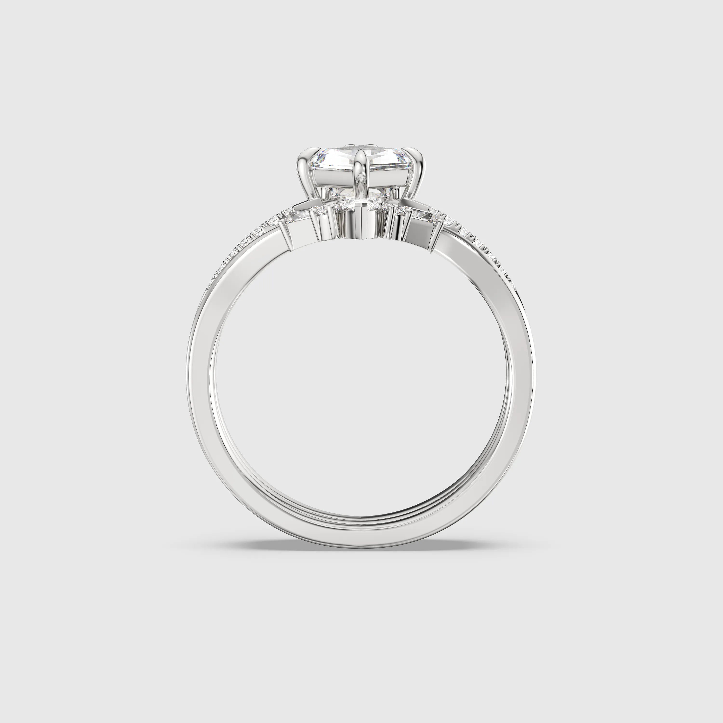 Kite Cut Diamond 3-Piece Bridal Set – Unique Art Deco Engagement & Wedding Ring