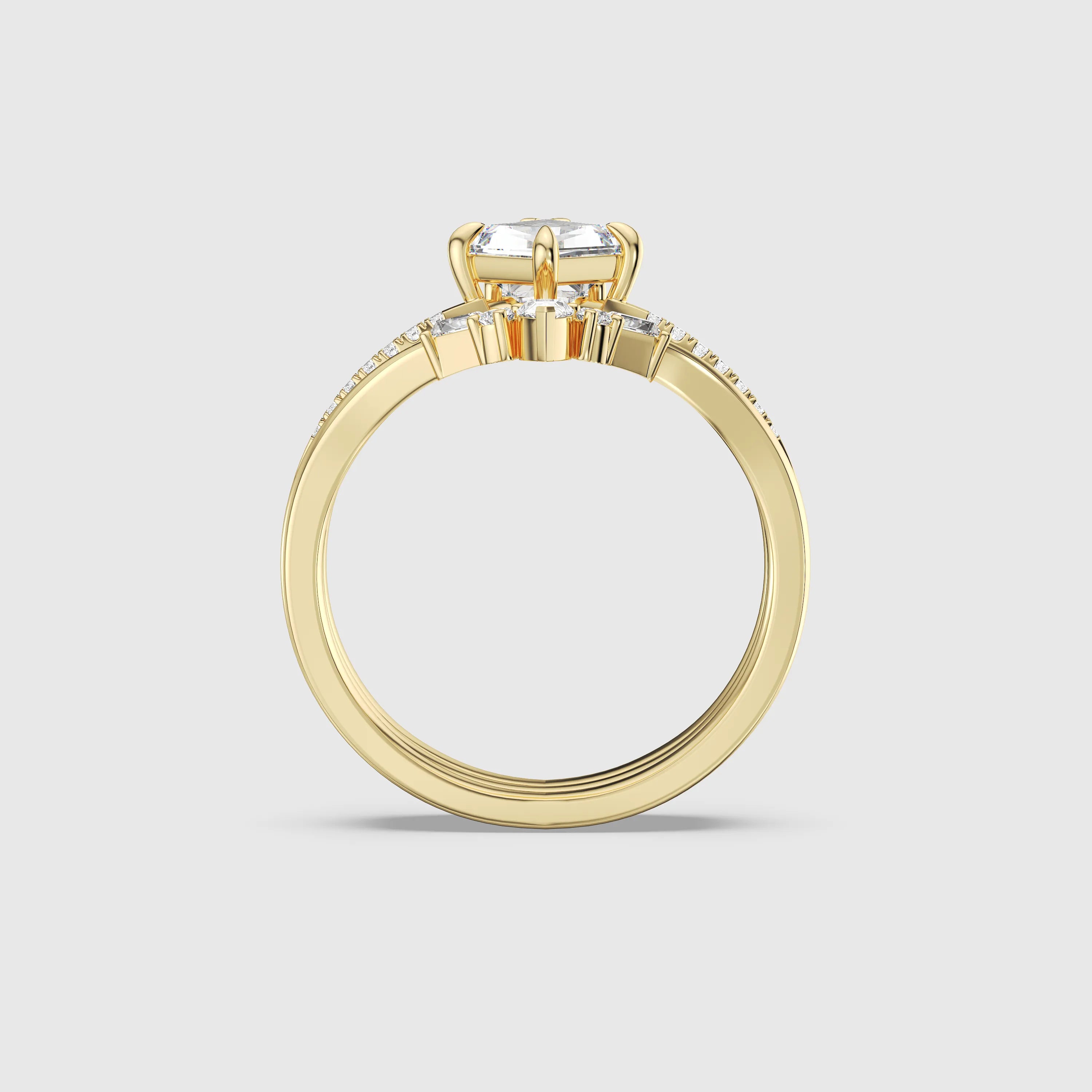 Kite Cut Diamond 3-Piece Bridal Set – Unique Art Deco Engagement & Wedding Ring