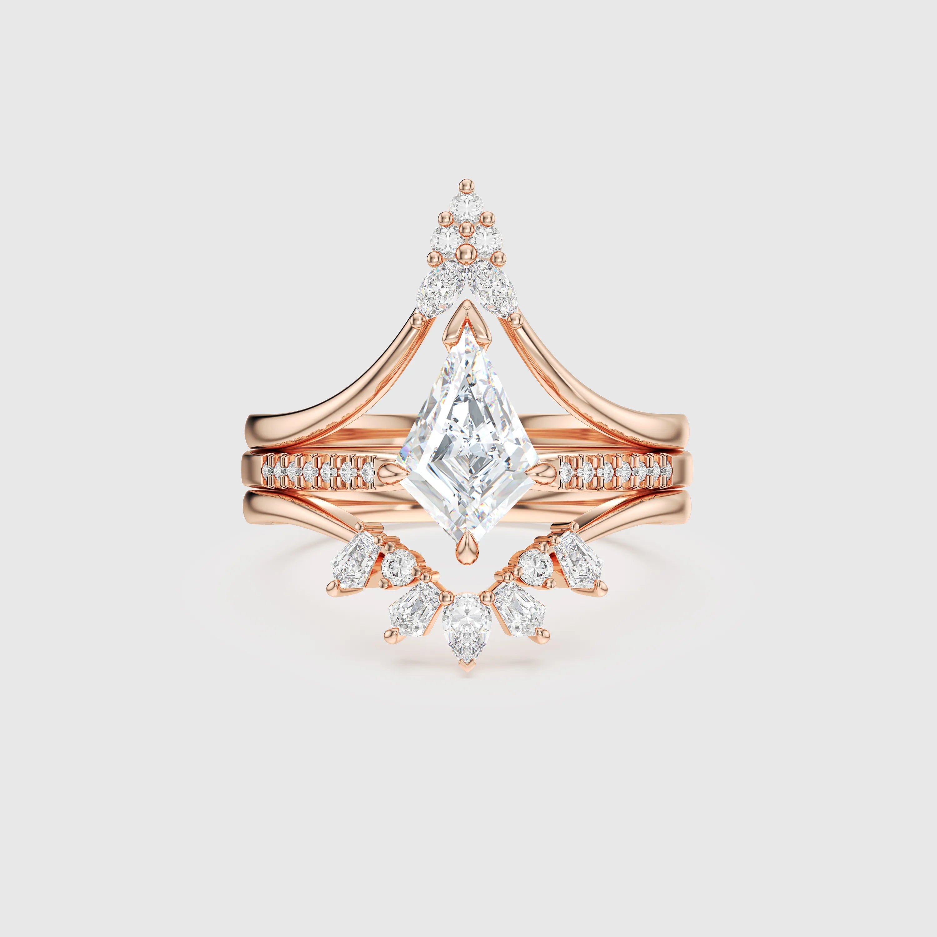 Kite Diamond Trio Ring Set Customizable 3-in-1 Engagement & Stacking Rings