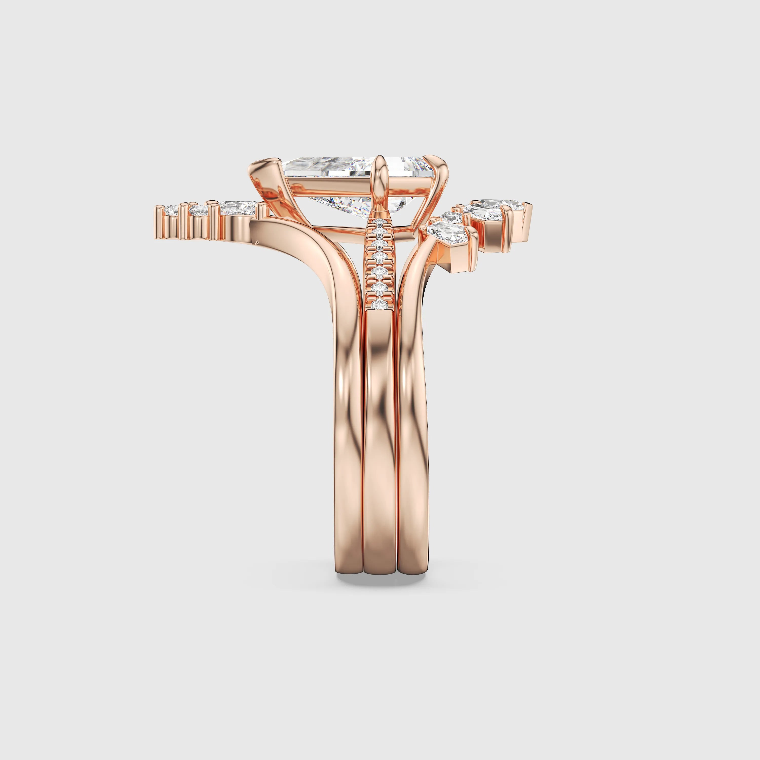 Kite Diamond Trio Ring Set Customizable 3-in-1 Engagement & Stacking Rings
