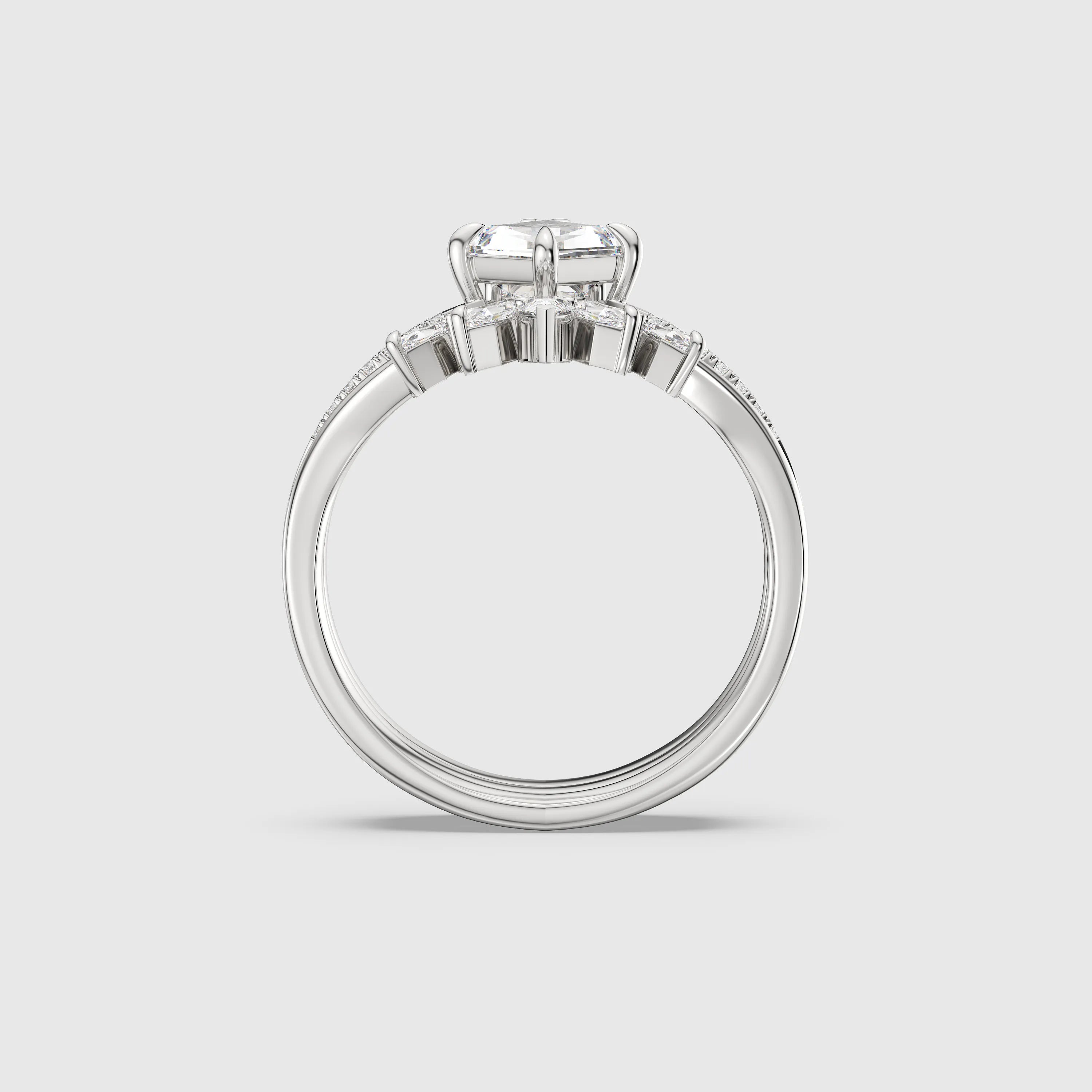 Kite Diamond Trio Ring Set Customizable 3-in-1 Engagement & Stacking Rings