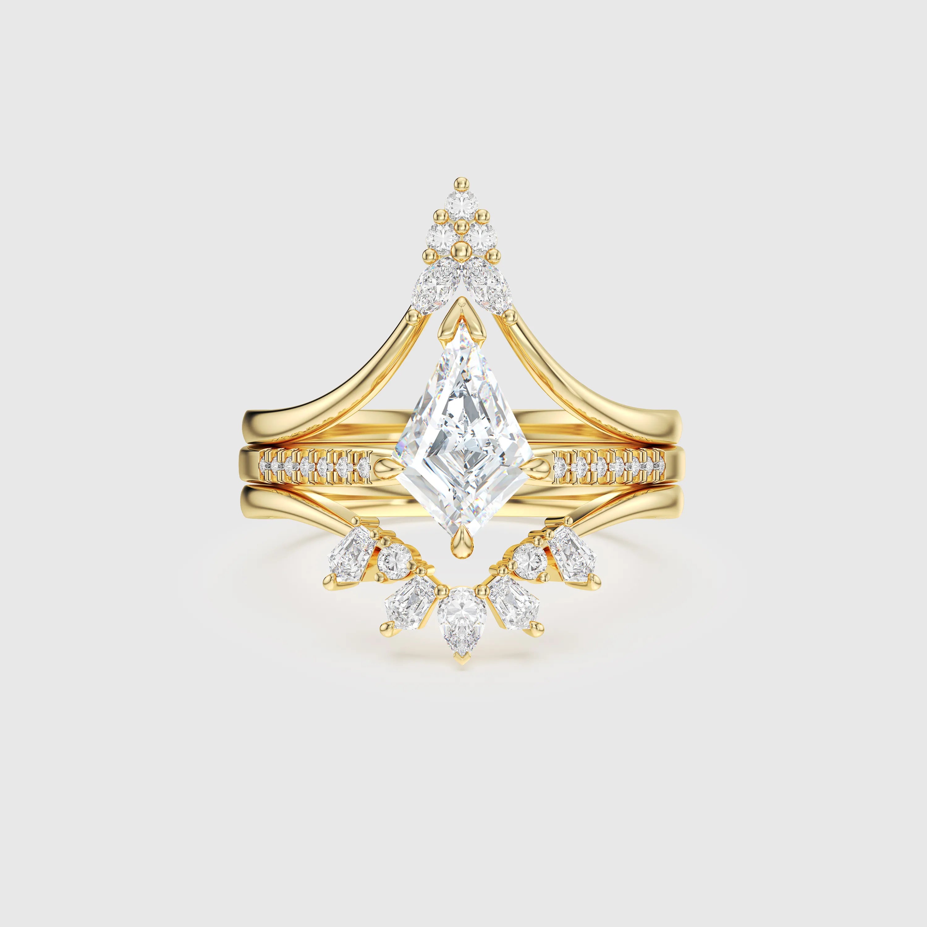 Kite Diamond Trio Ring Set Customizable 3-in-1 Engagement & Stacking Rings