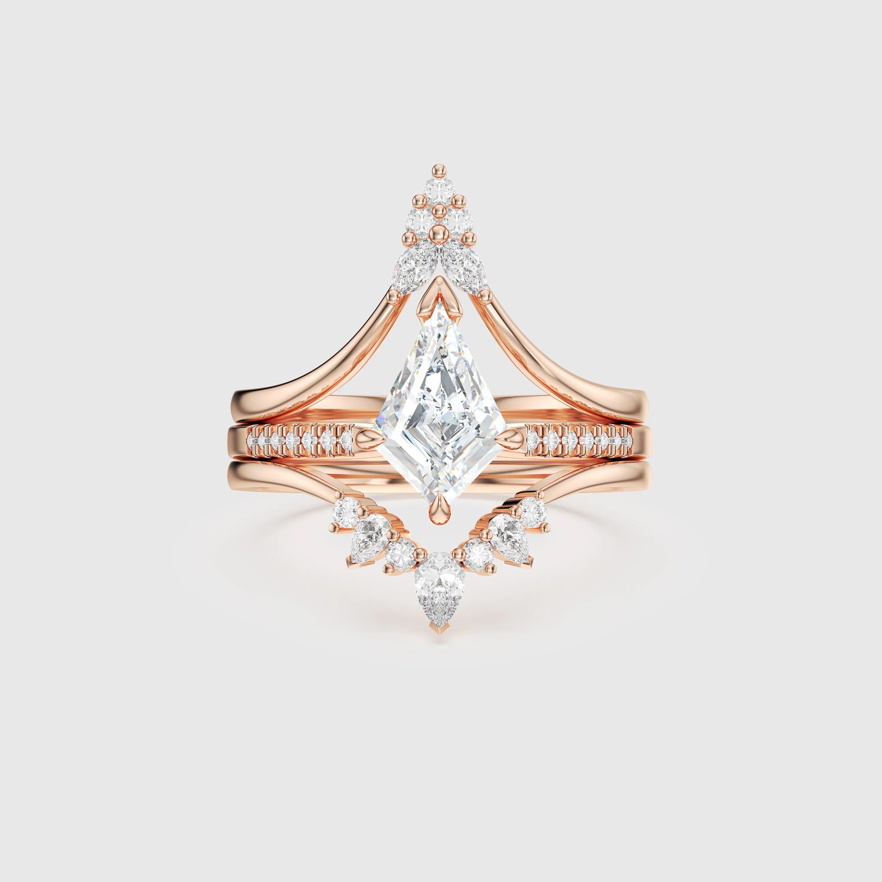 Kite Cut Diamond 3pcs Bridal Ring Set – Versatile Engagement & Wedding Bands