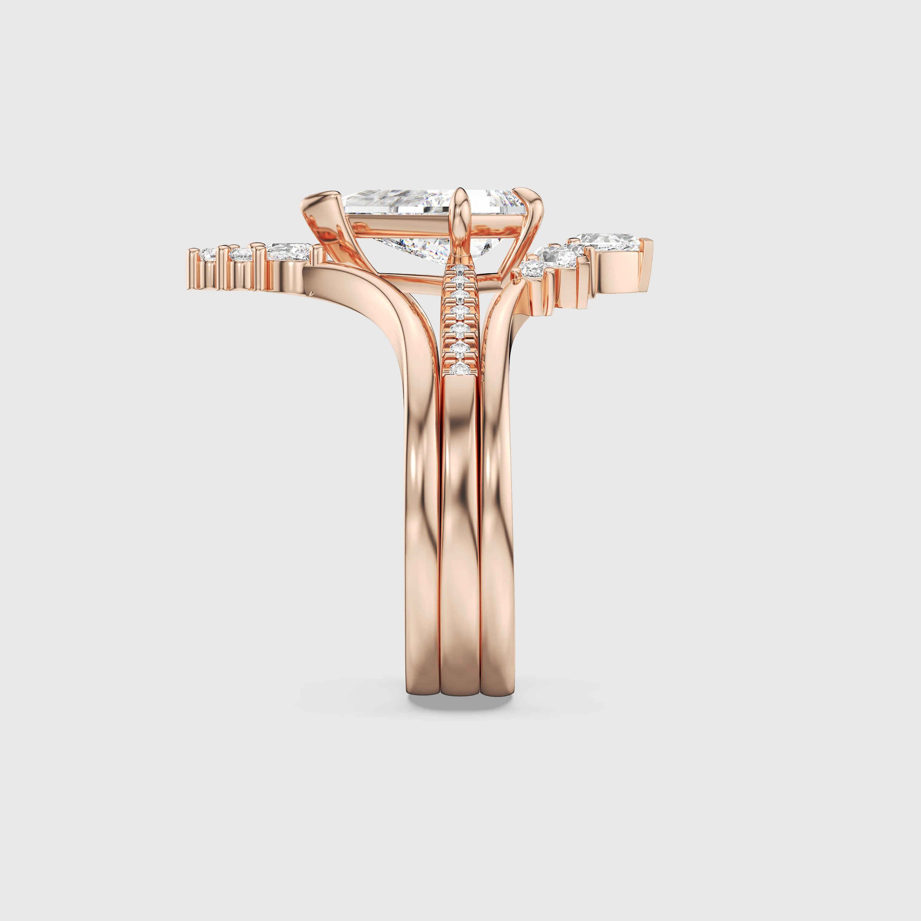 Kite Cut Diamond 3pcs Bridal Ring Set – Versatile Engagement & Wedding Bands