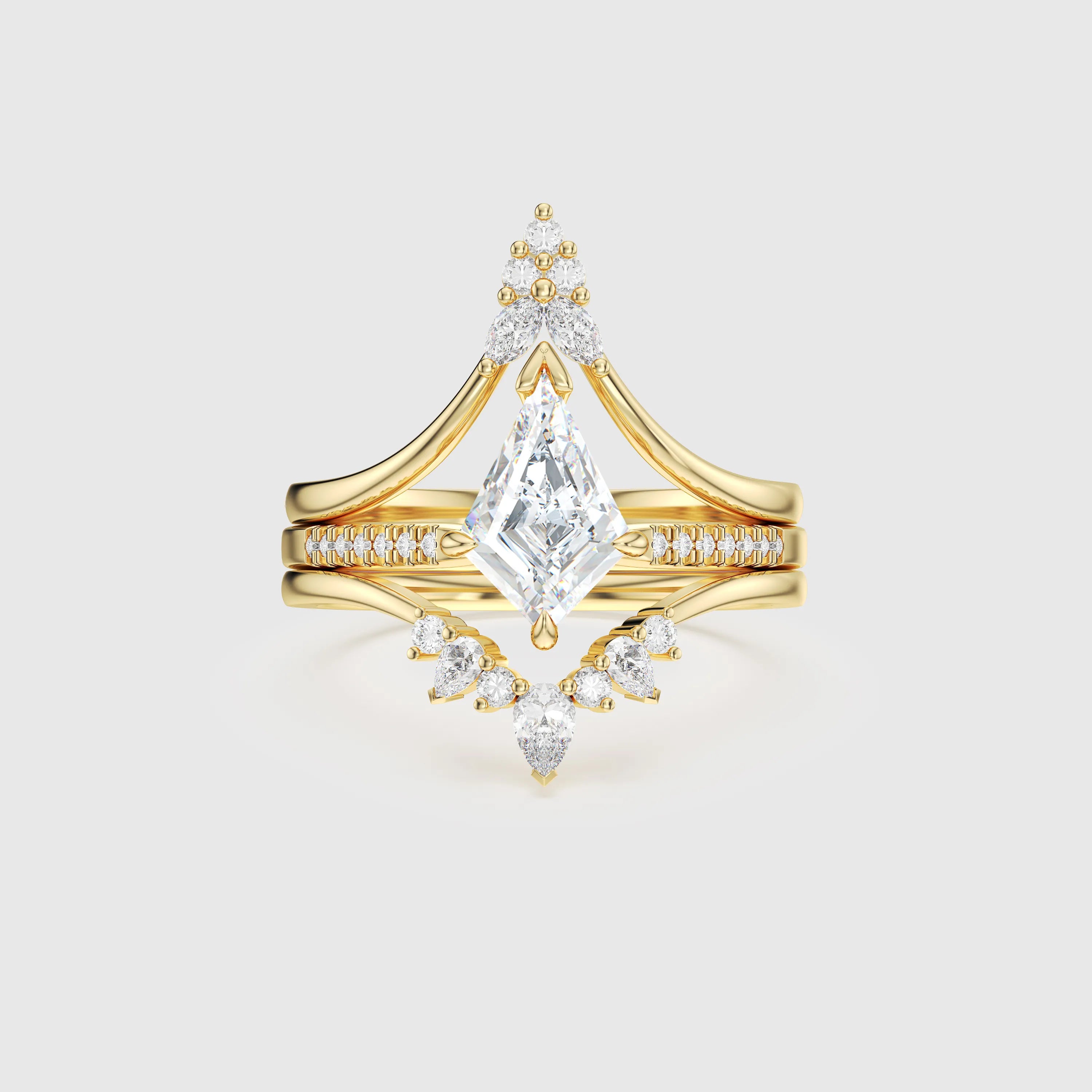 Kite Cut Diamond 3pcs Bridal Ring Set – Versatile Engagement & Wedding Bands