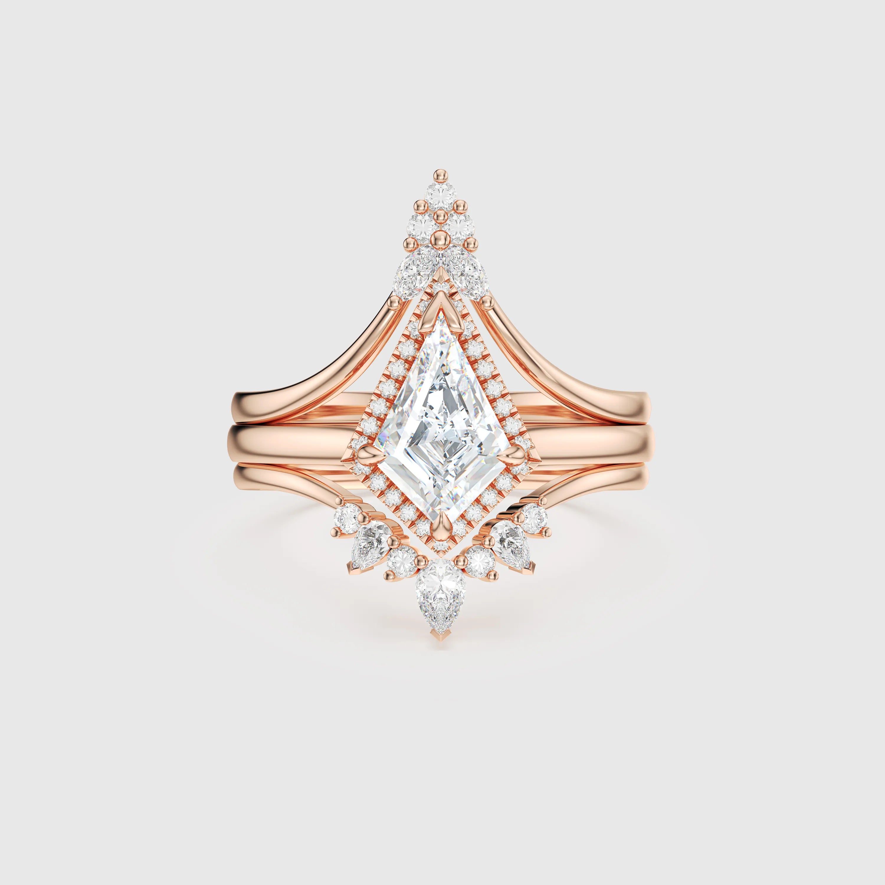 NEXUS Triple Ring Set with Halo Kite-Shaped Lab Diamond Rings