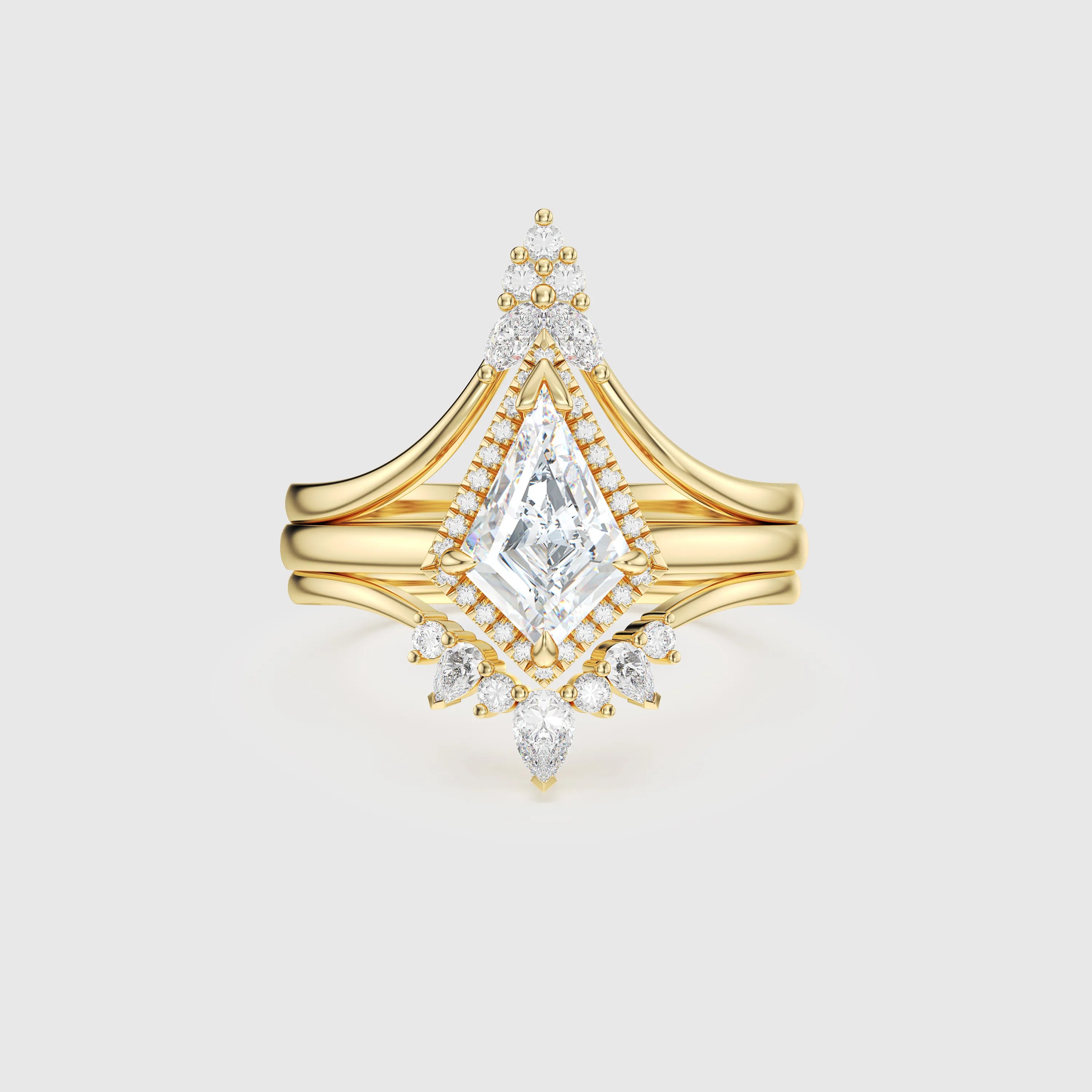 NEXUS Triple Ring Set with Halo Kite-Shaped Lab Diamond Rings